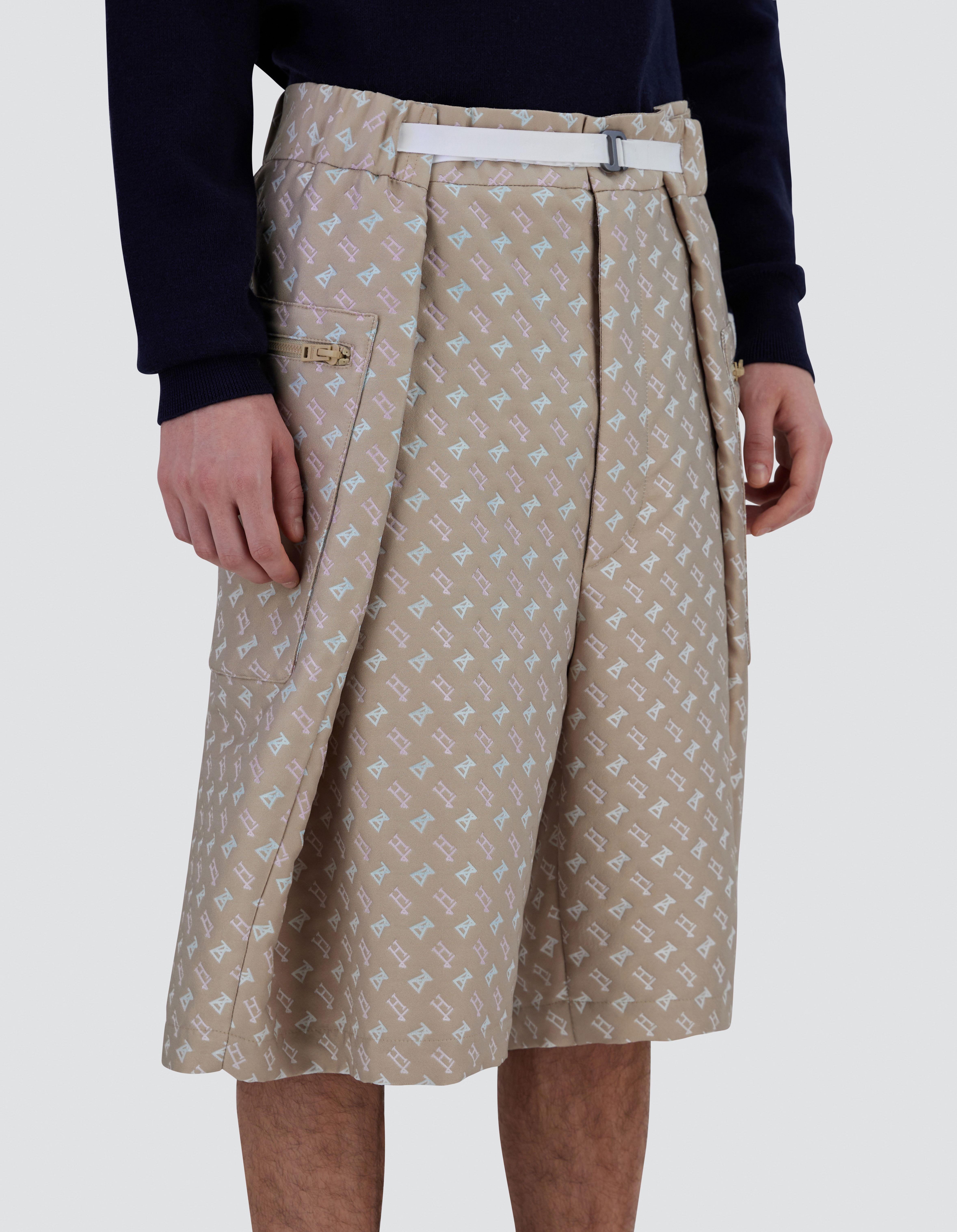 Herno Globe Cropped Trousers In Photocromatic Monogram In Light Beige