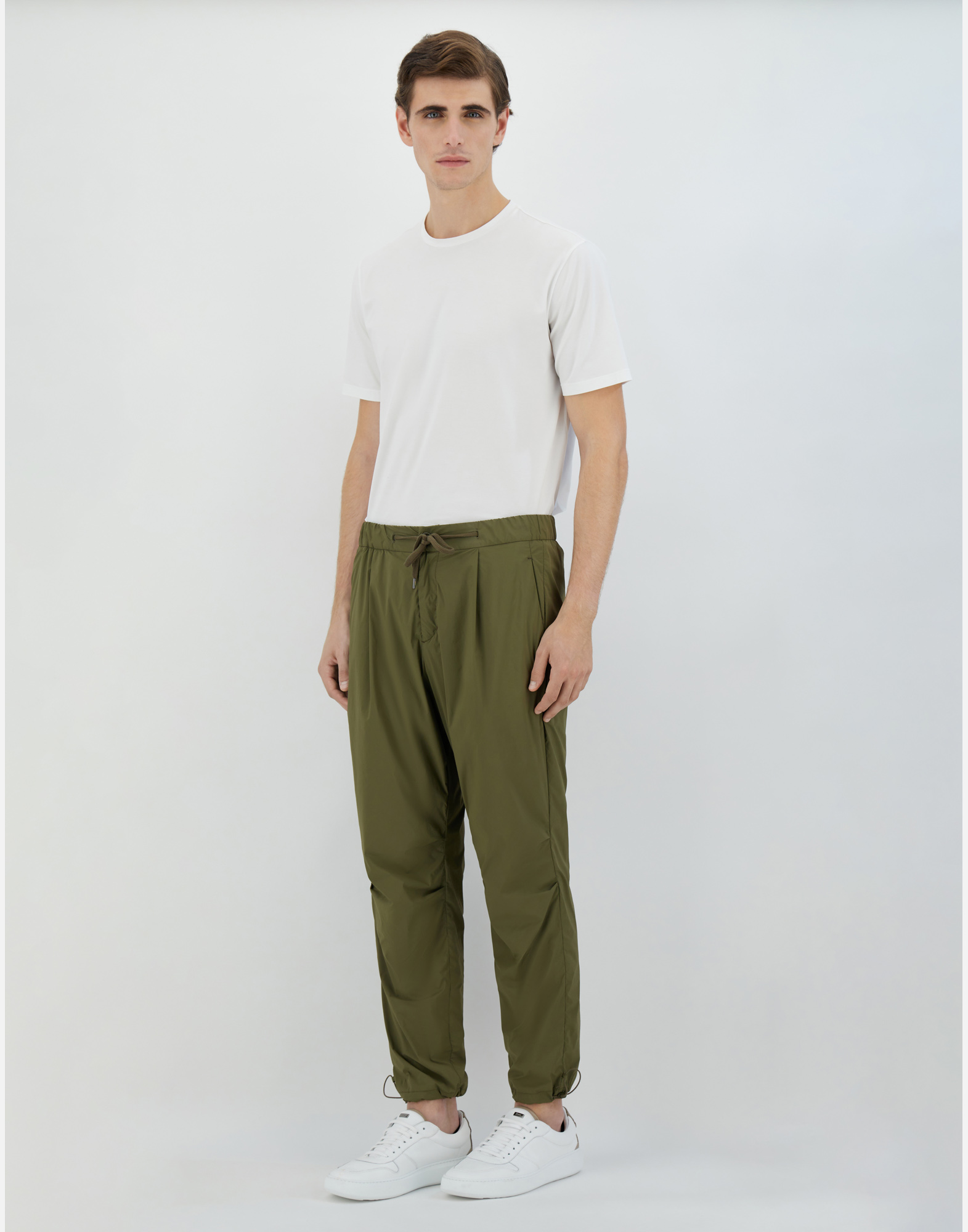 Herno Light Nylon Stretch Trousers In Light Military