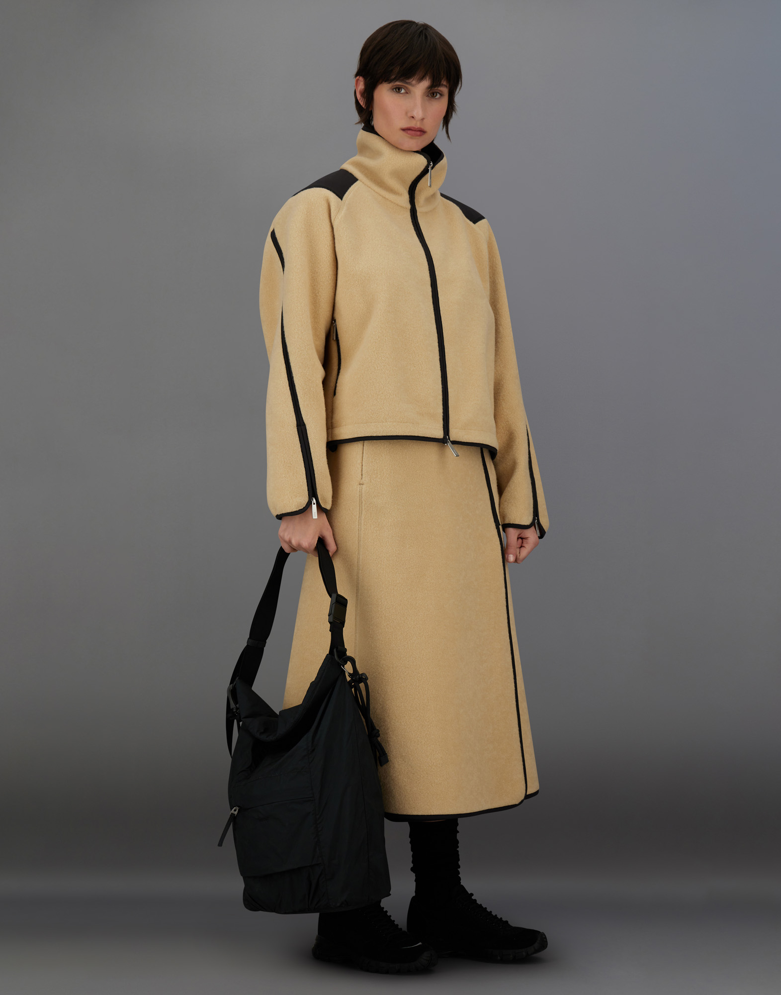 Herno Laminar Polar Fleece And Extra Light Stretch Padded Skirt In Brown