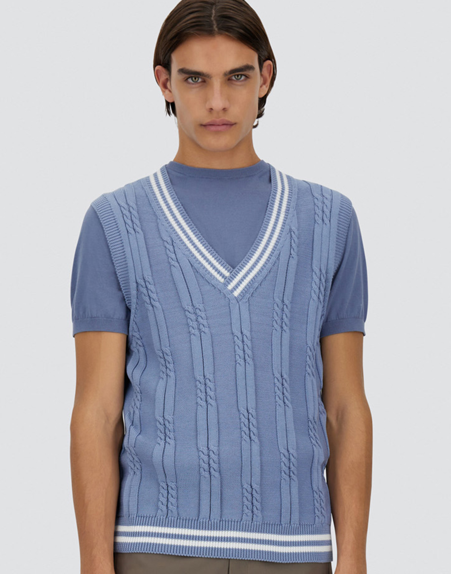 Herno Eternal Cotton Cable Gilet In Light Blue