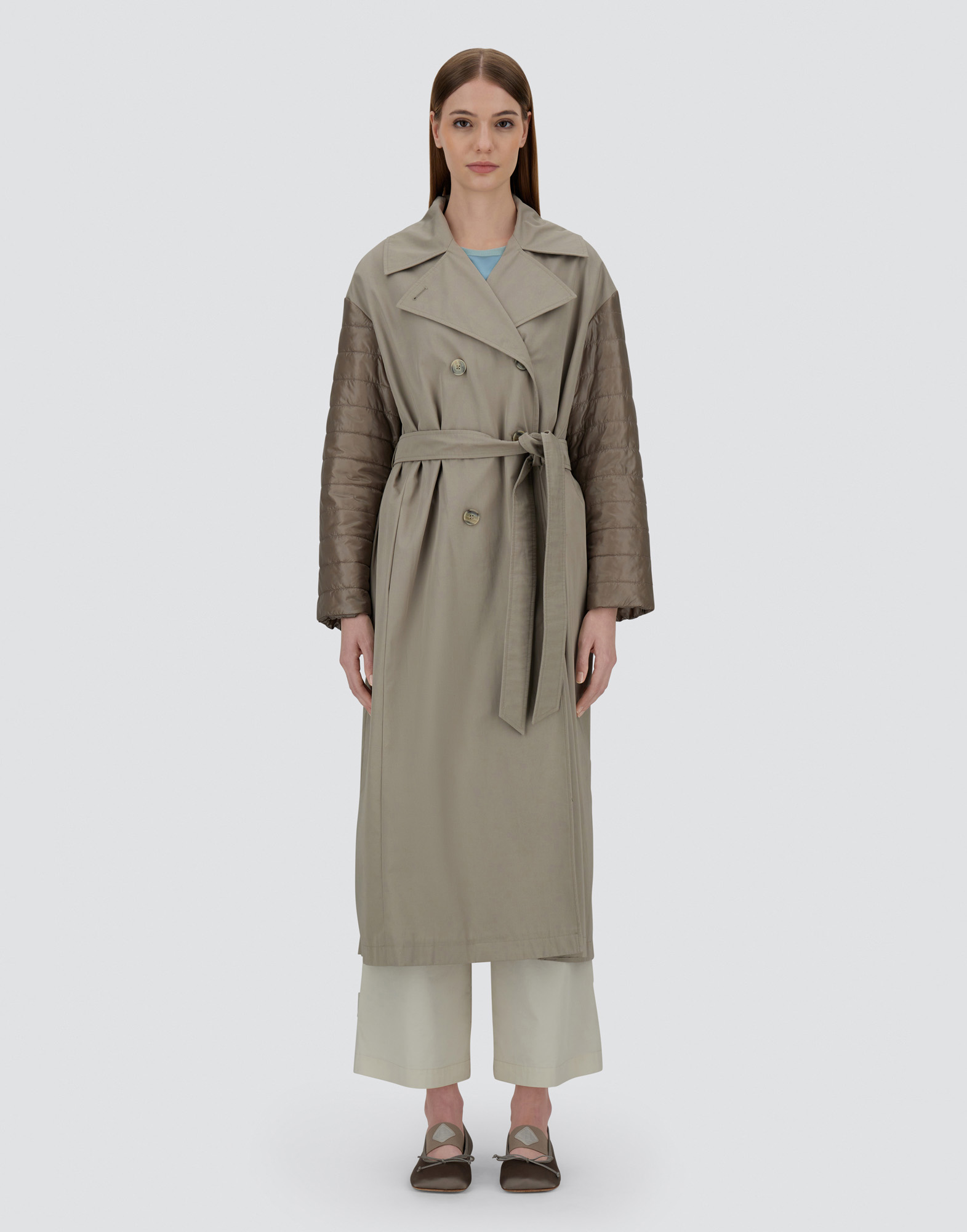 Herno Trench Coat In Dean And Nylon Ultralight In Dove Grey