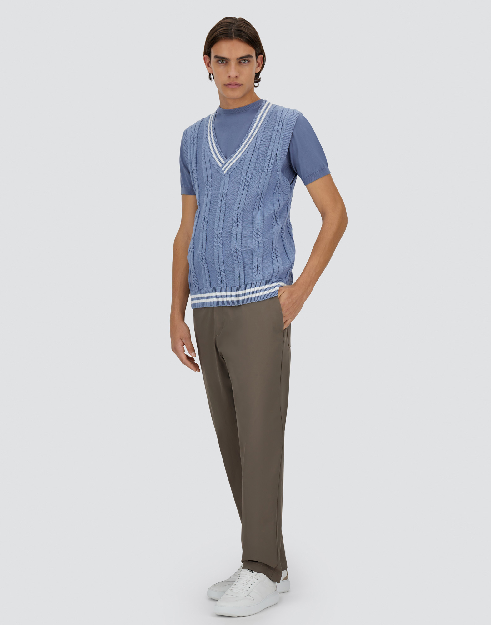 Herno Eternal Cotton Cable Gilet In Light Blue