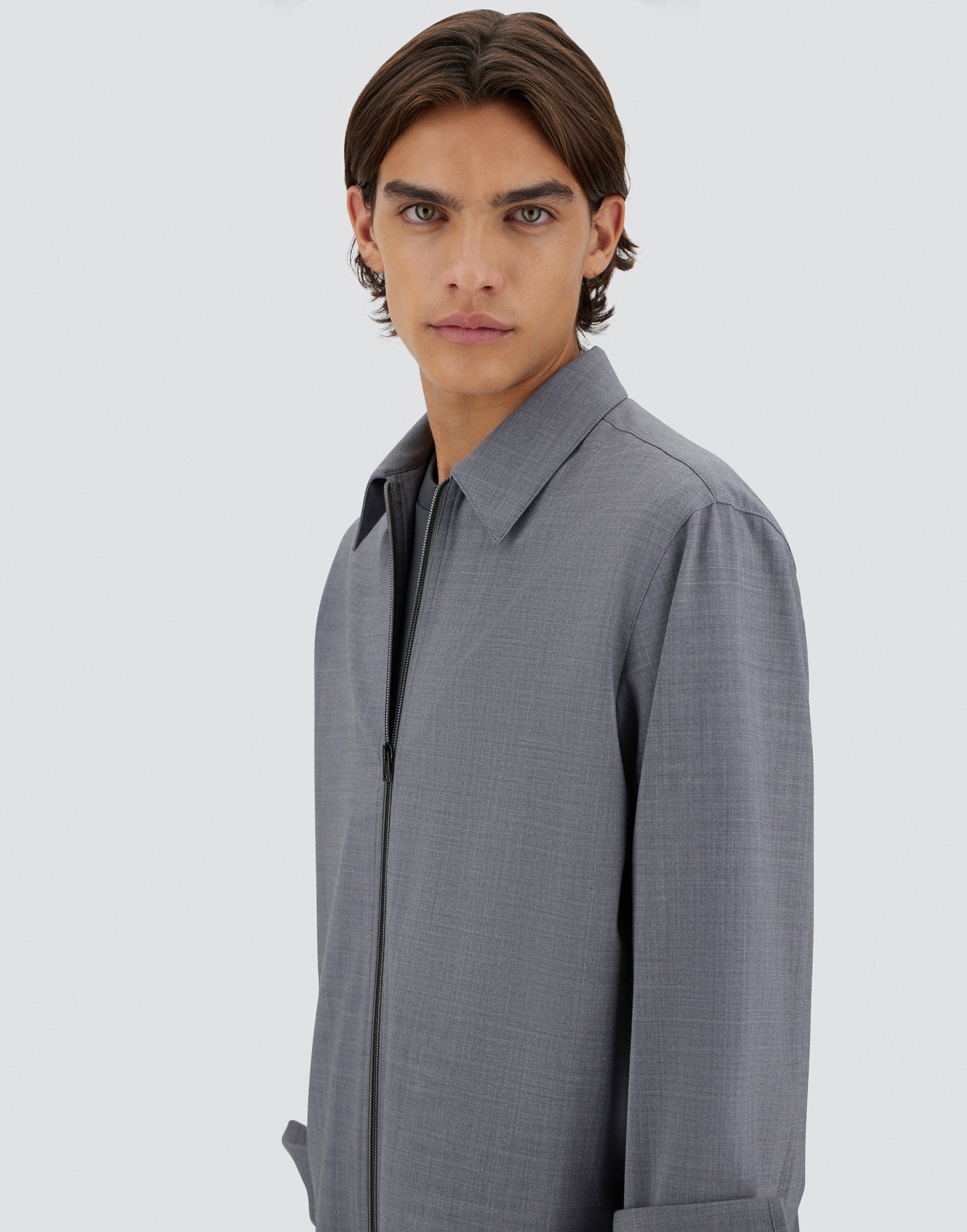 Herno Light Wool Blend Shacket In Grey