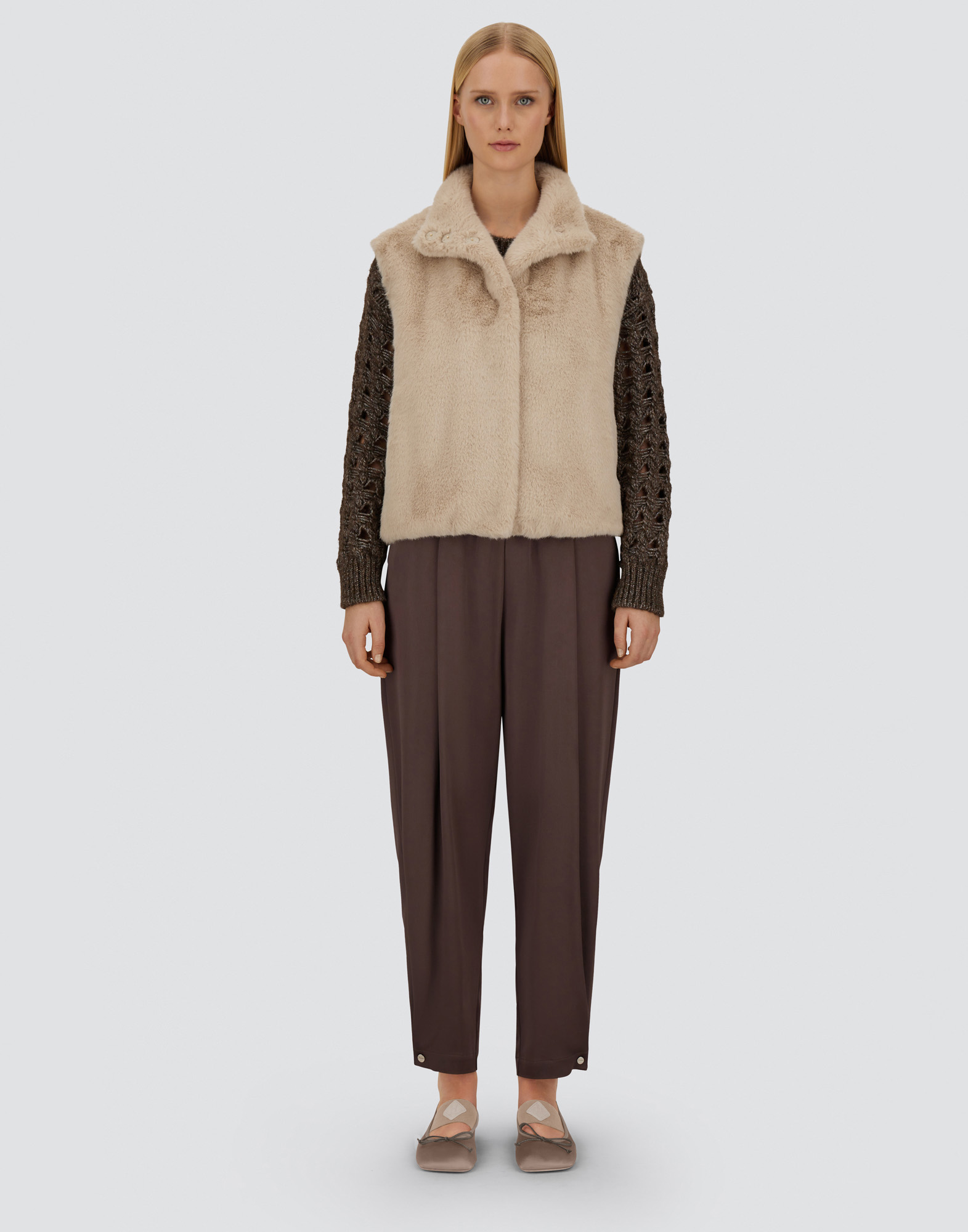 Herno Resort Vest In Faux Mink Fur