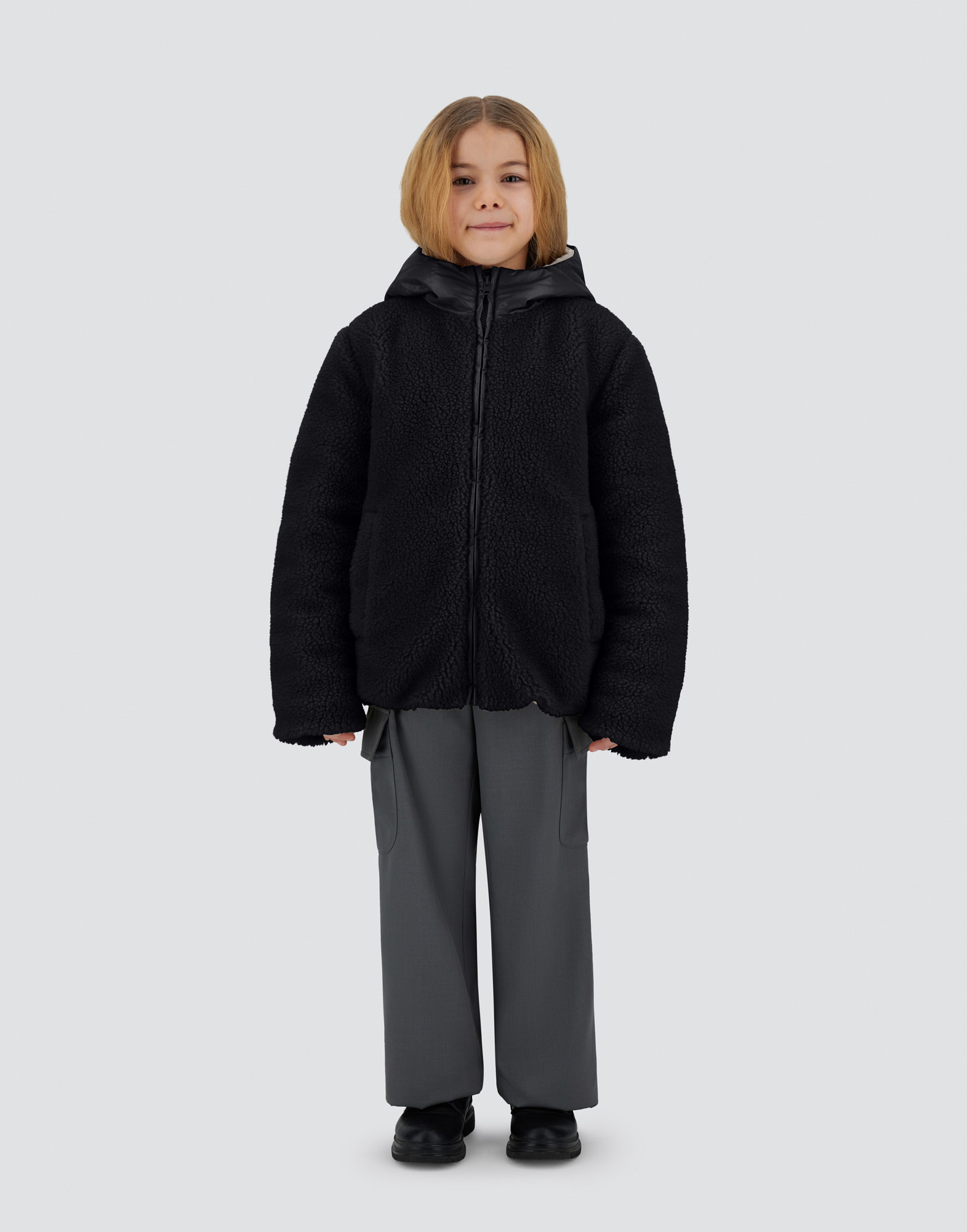 Herno Jacket In Gloss And Teddy Fabric In Black