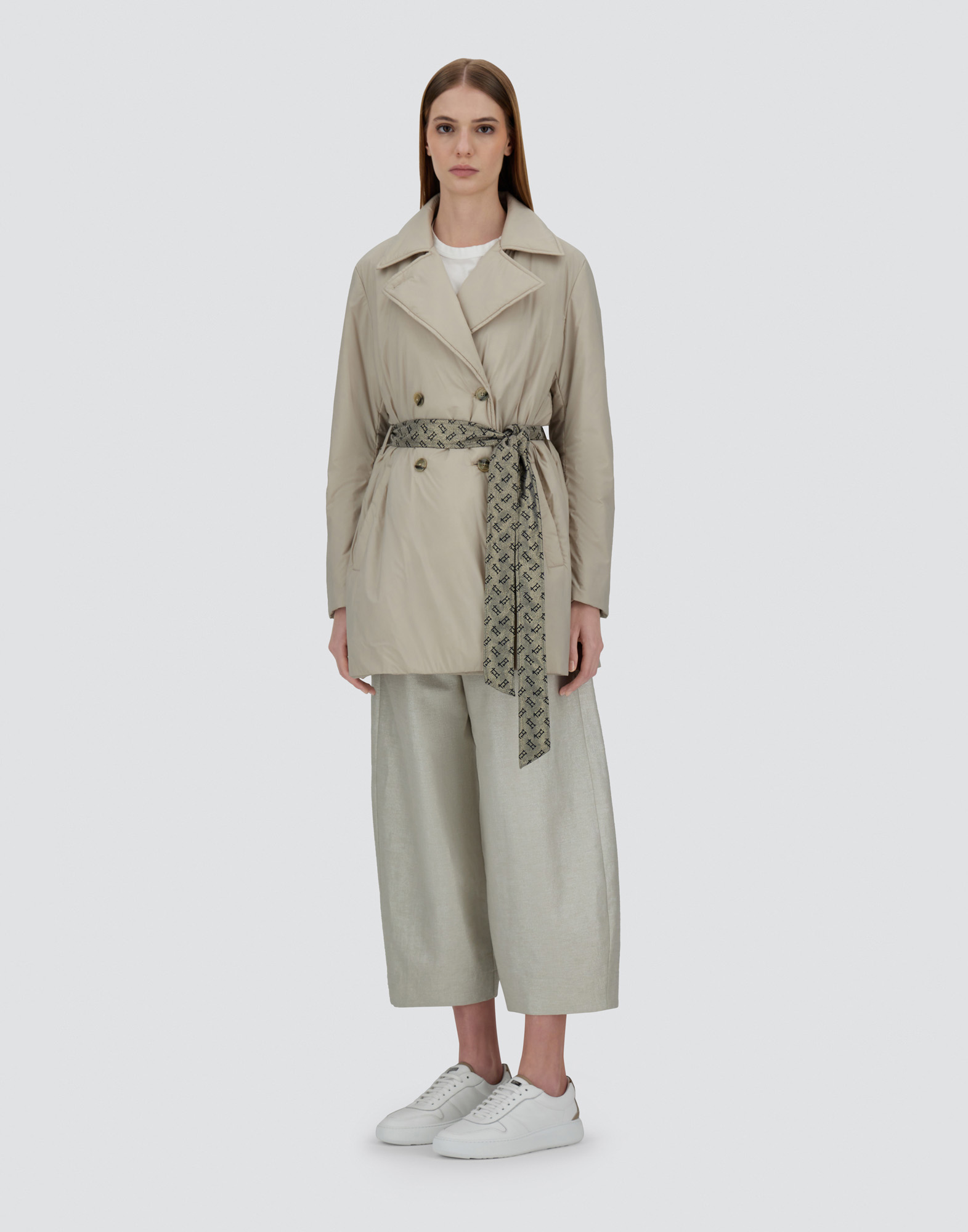 Herno Trench Coat In Ecoage And Monogram Lurex In Chantilly