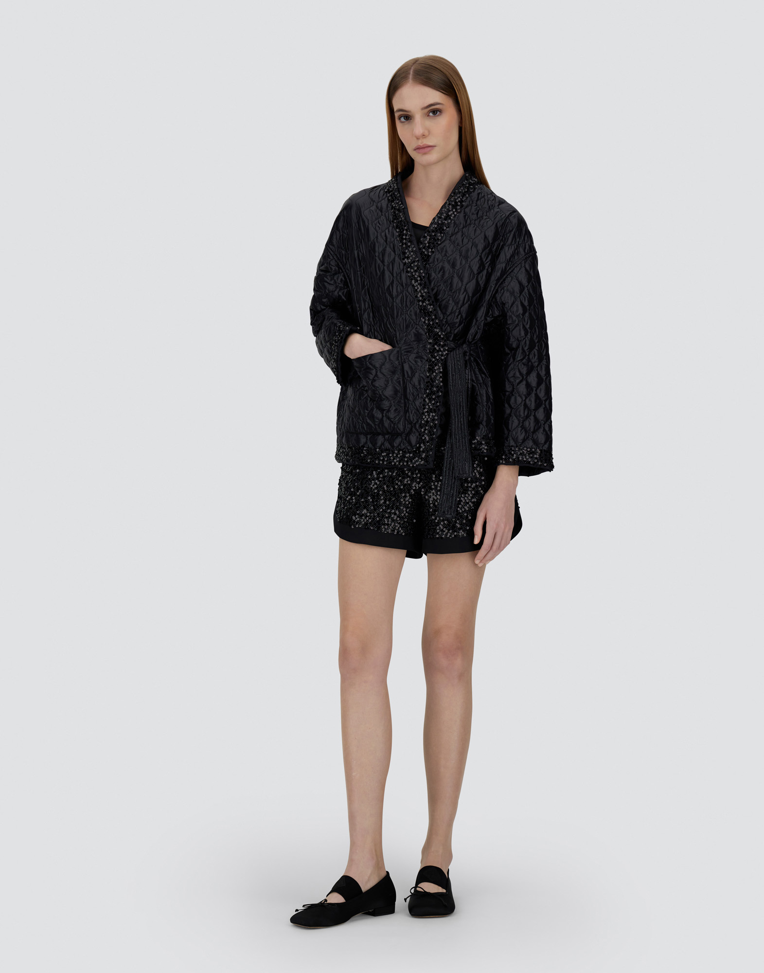Herno Jacket In Nylon Ultralight, Matt Nylon And Sequin Mesh In Black