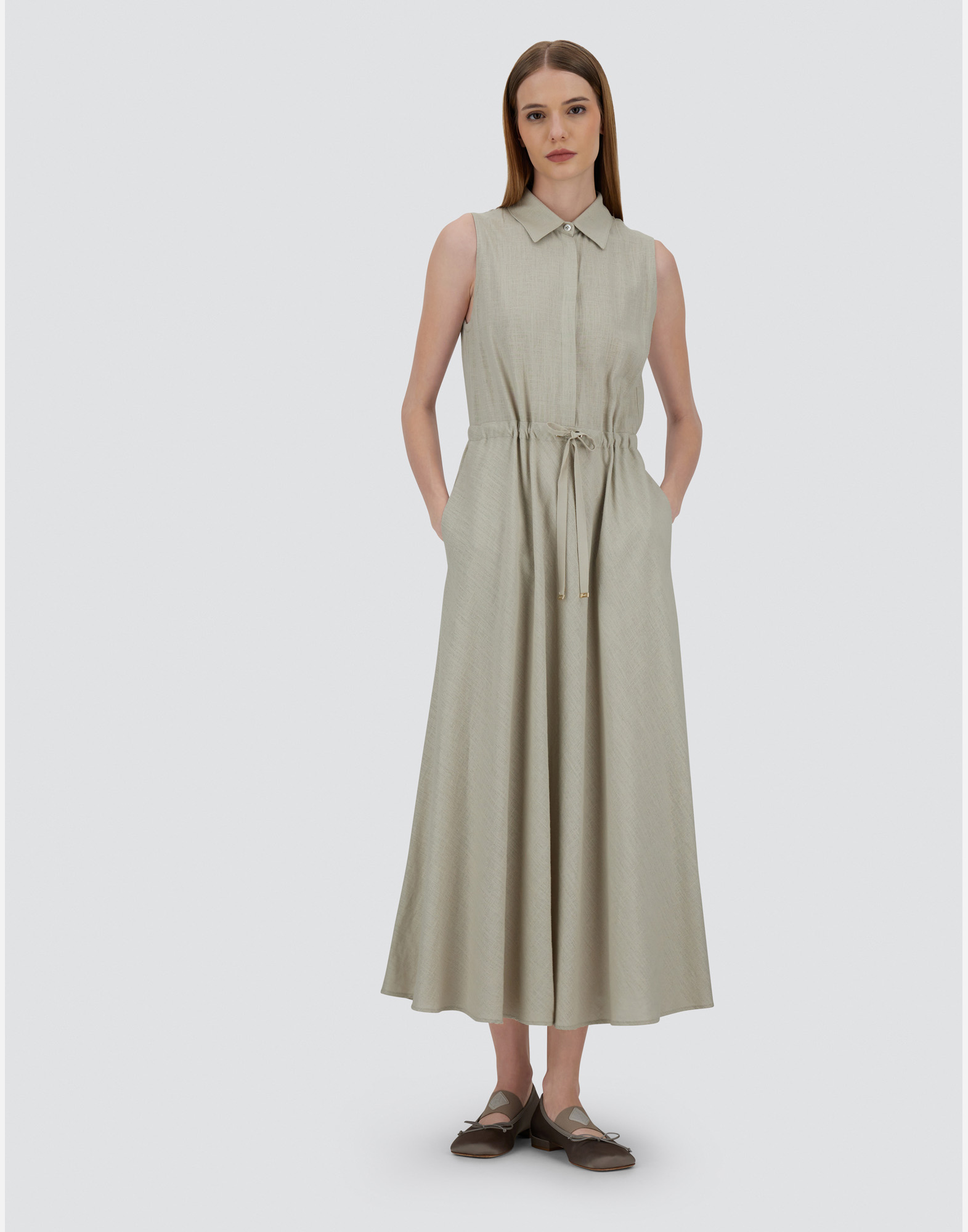 Herno Dress In Linen Blend In Chantilly