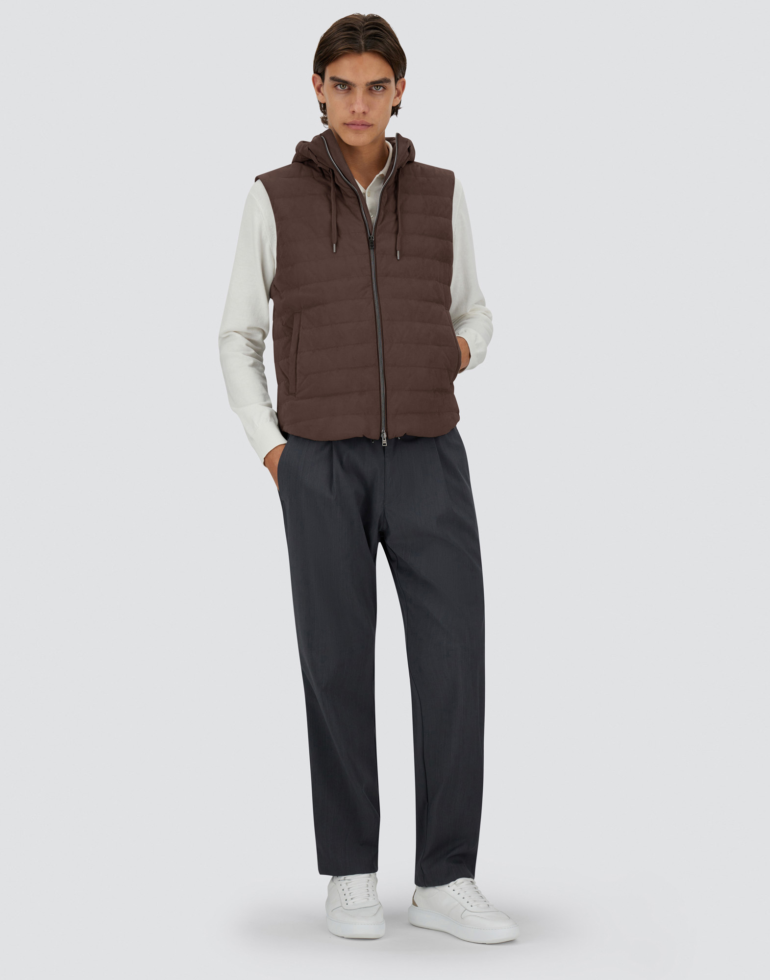 Shop Herno Suede Effect Vest In Dark Brown