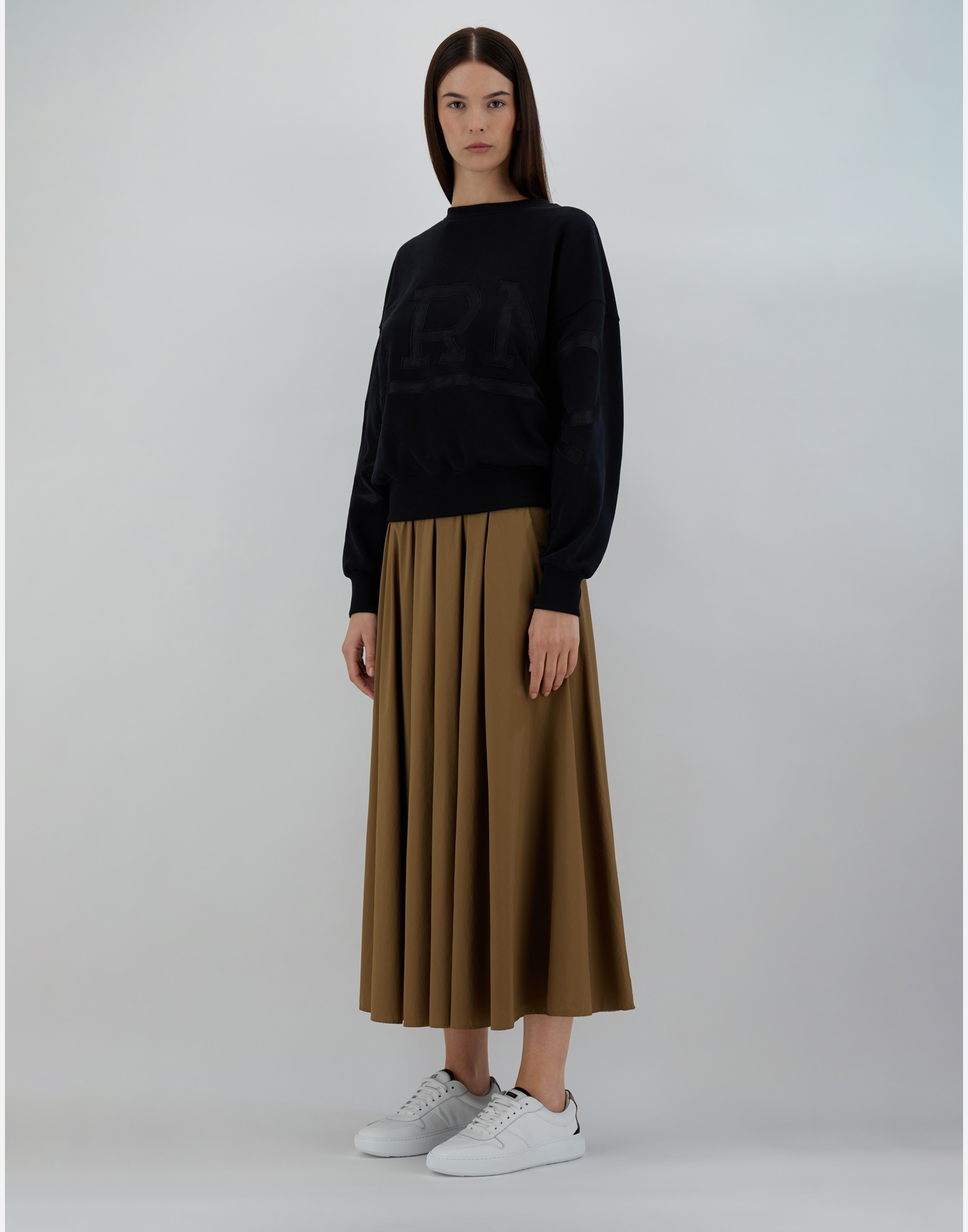 Herno Diagonal Cotton, Fleece ＆ Mesh スウェットシャツ In Black