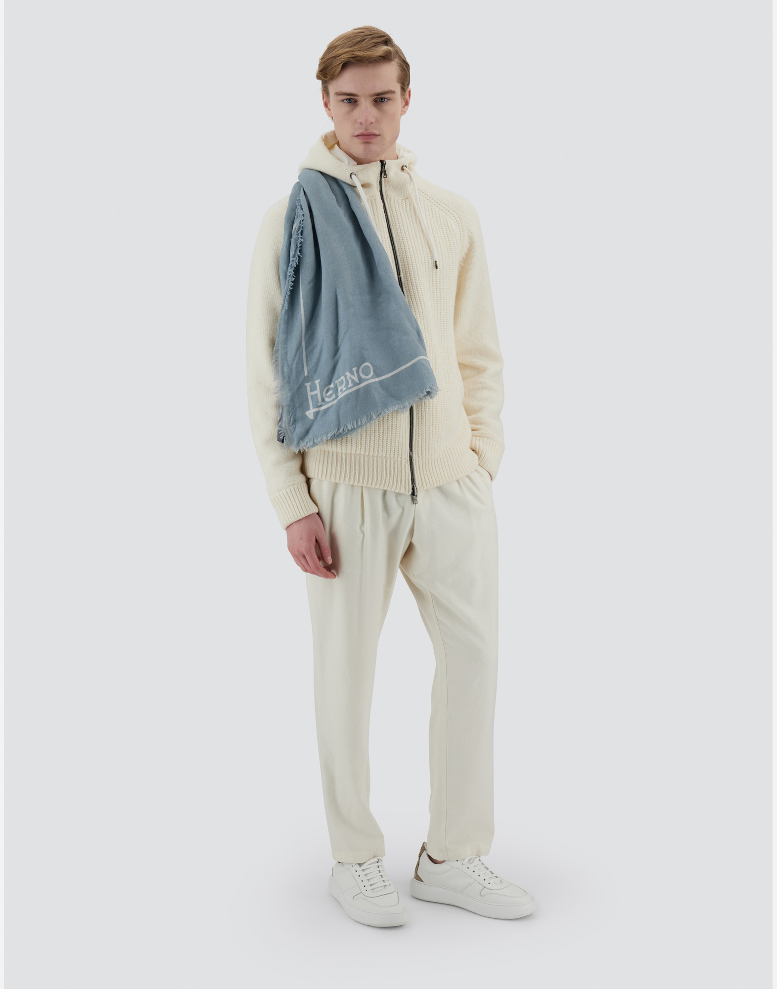 Herno Resort Cardigan In Stocking-stitched Carded Wool In Cream