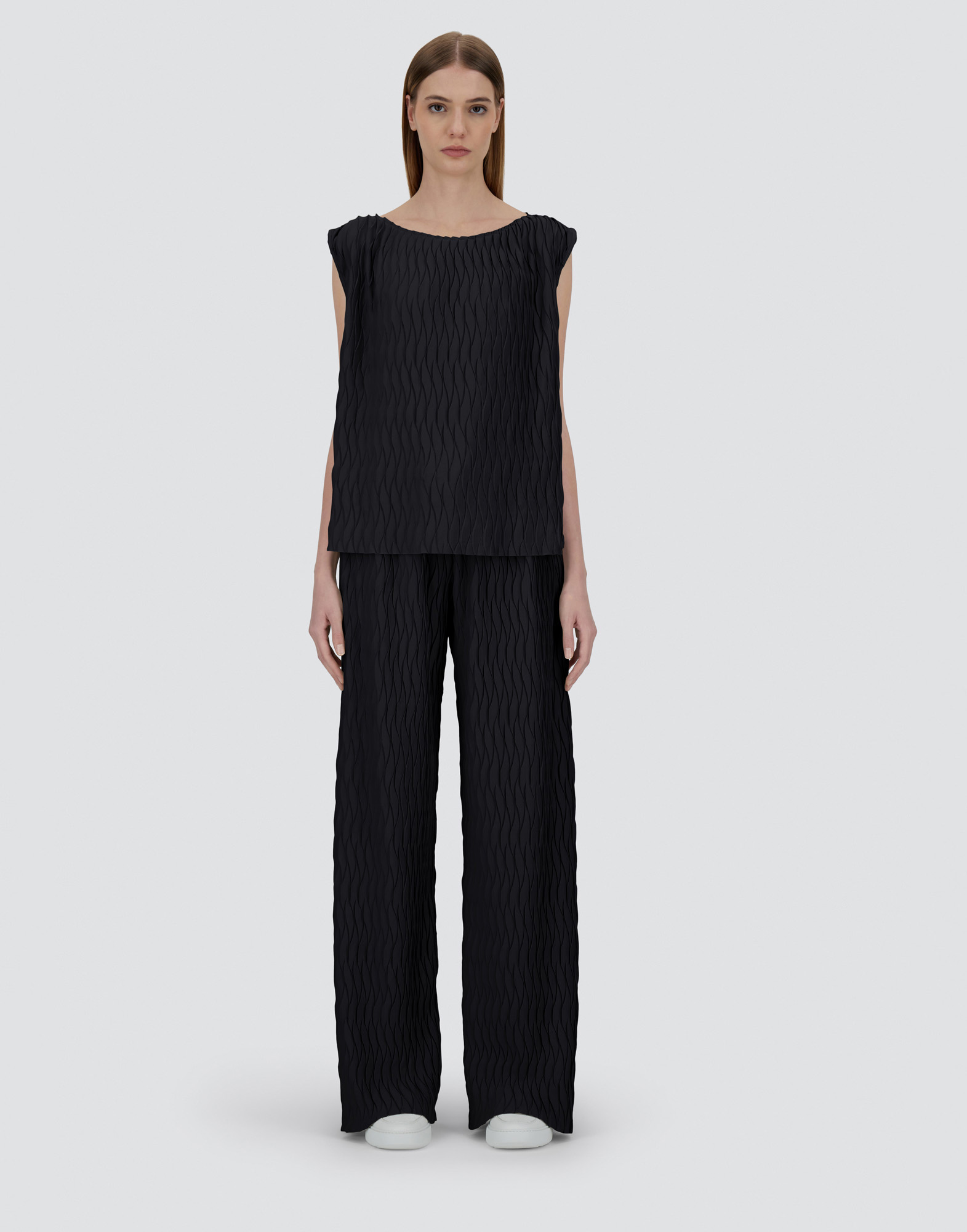 Herno Wrinkled Effect Polyester Jersey Tank Top In Black