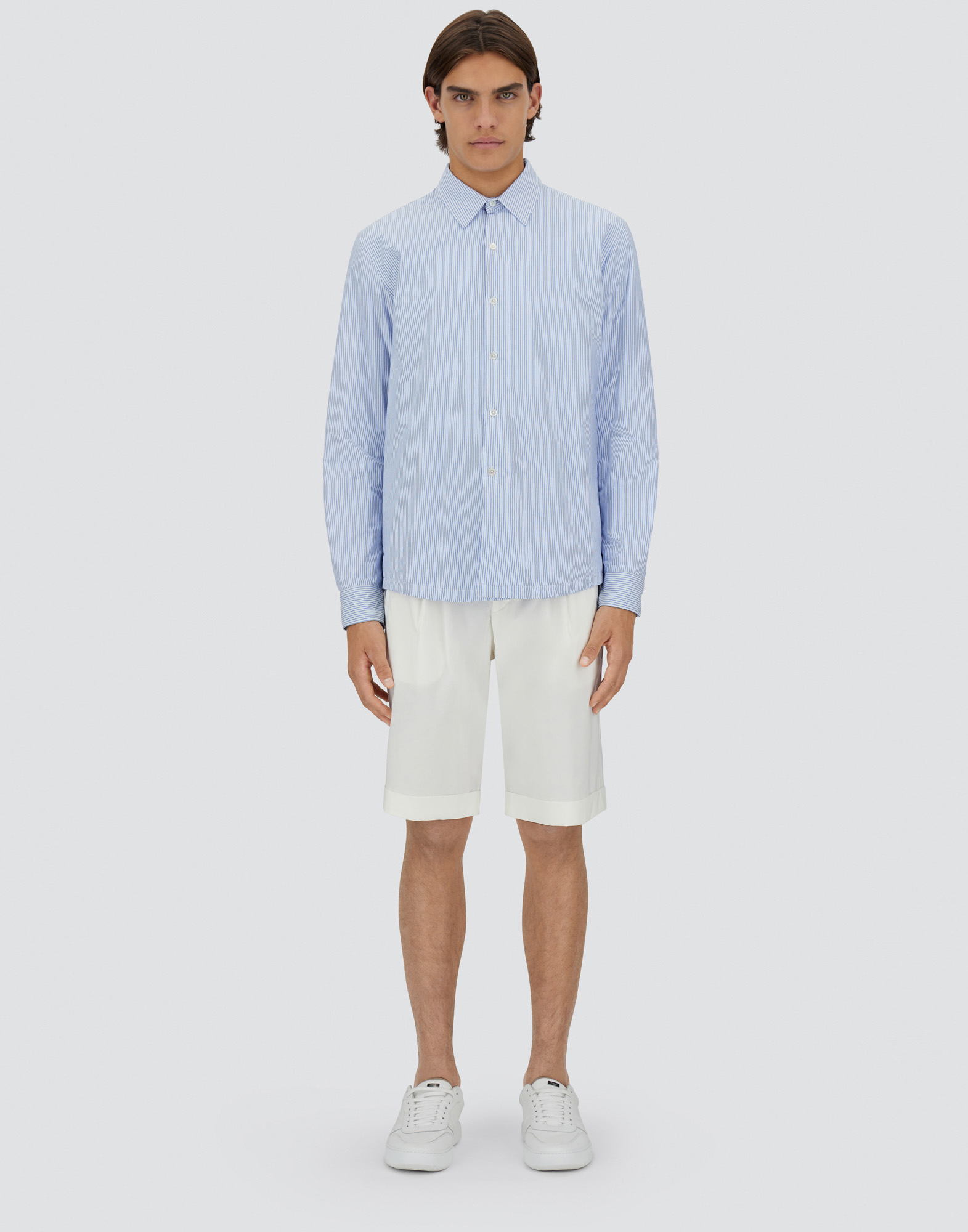 Herno Cotton Stripe Shacket In Light Blue