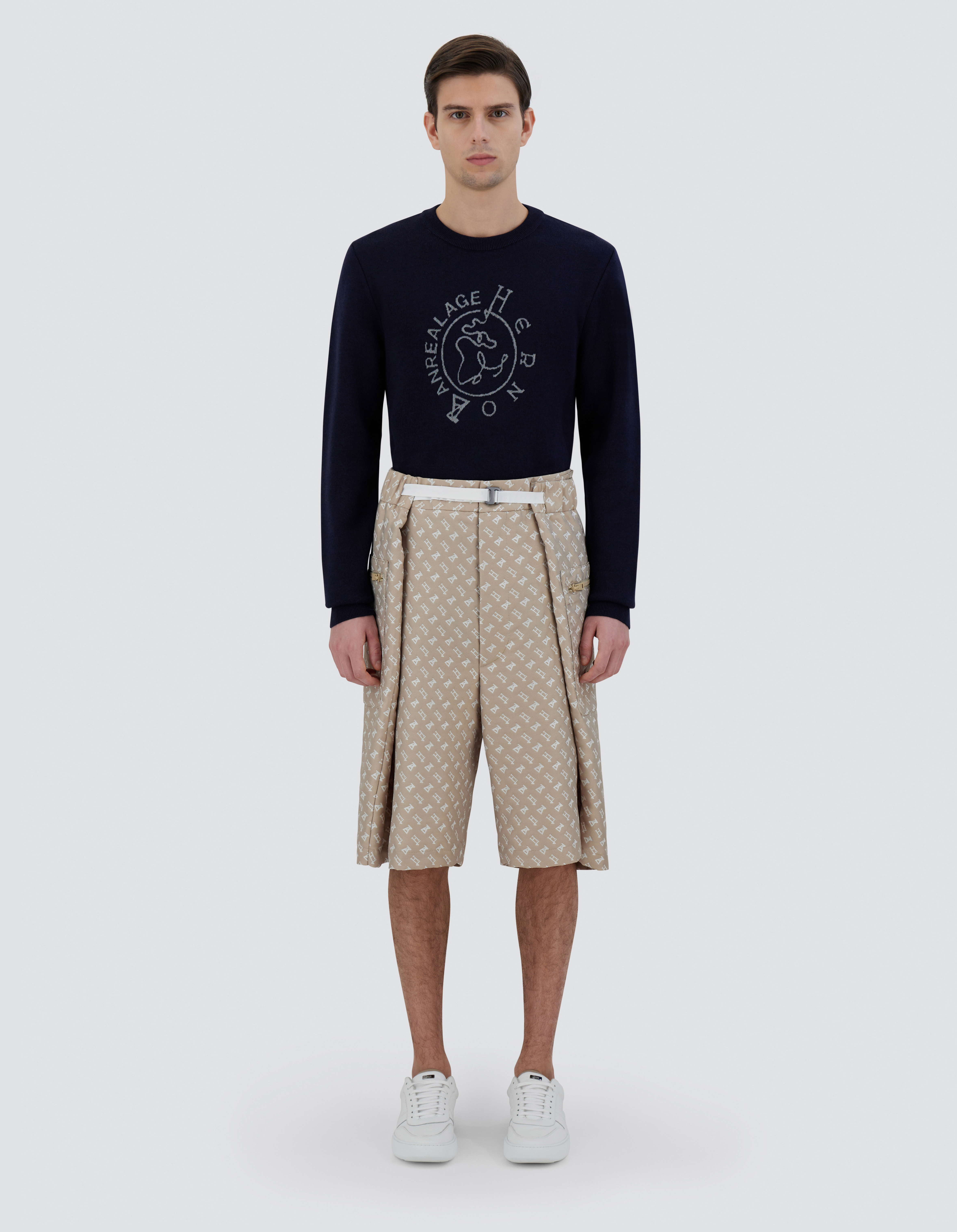 Herno Globe Cropped Trousers In Photocromatic Monogram In Light Beige