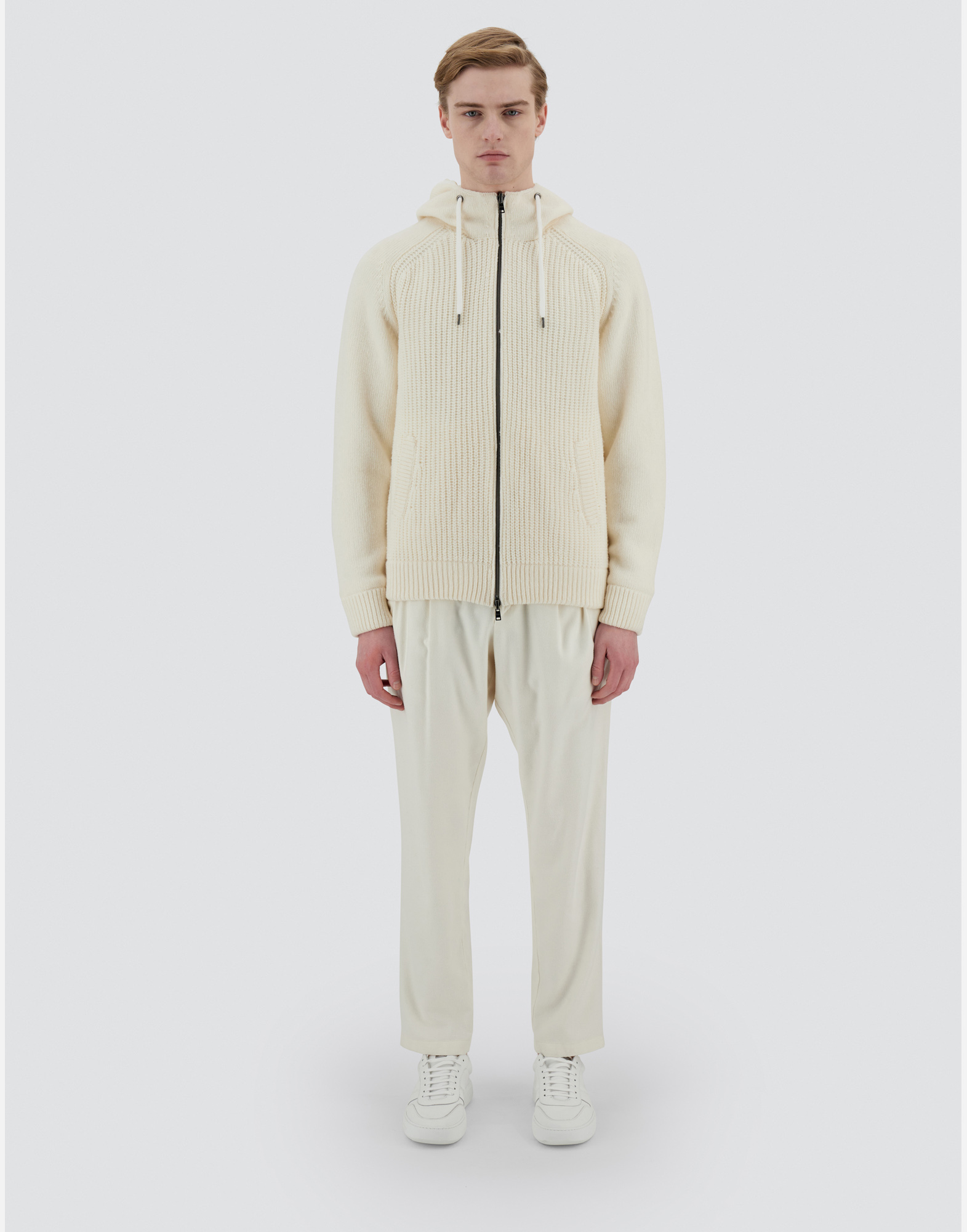 Herno Resort Cardigan In Stocking-stitched Carded Wool In Cream