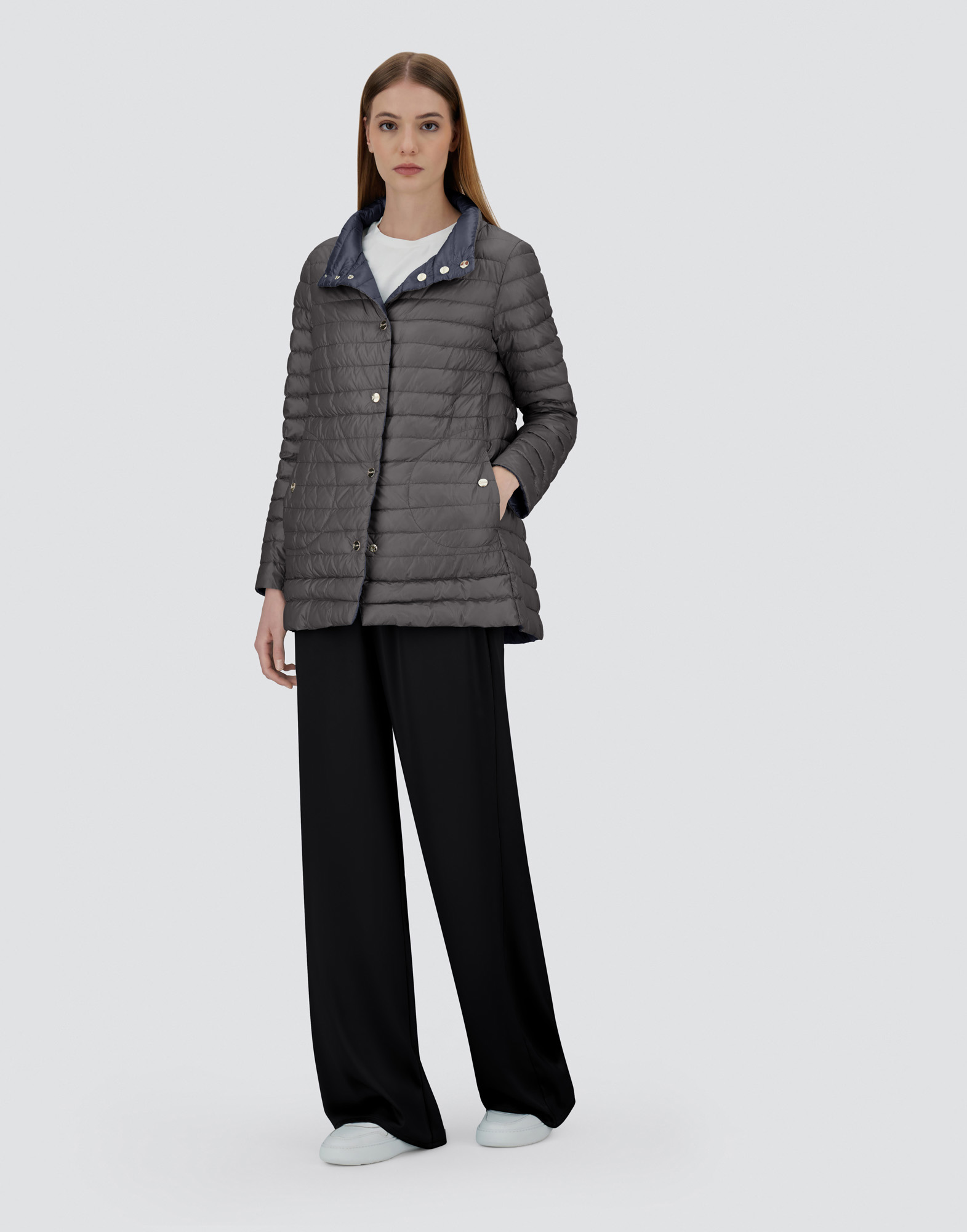 Herno Reversible A-shape Jacket In Nylon Ultralight In Blue Grey