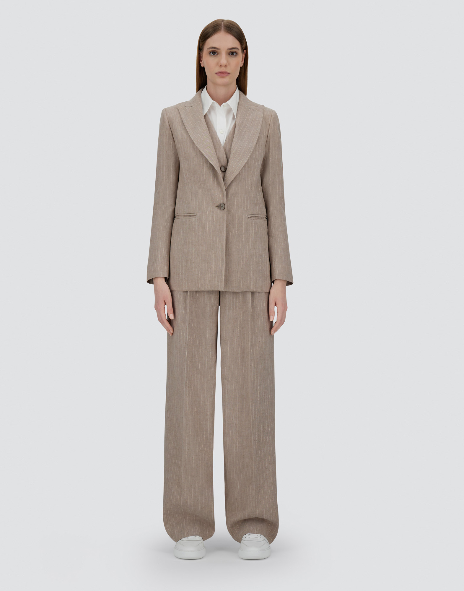 Herno Blazer In Linen Pinstripe In Chantilly