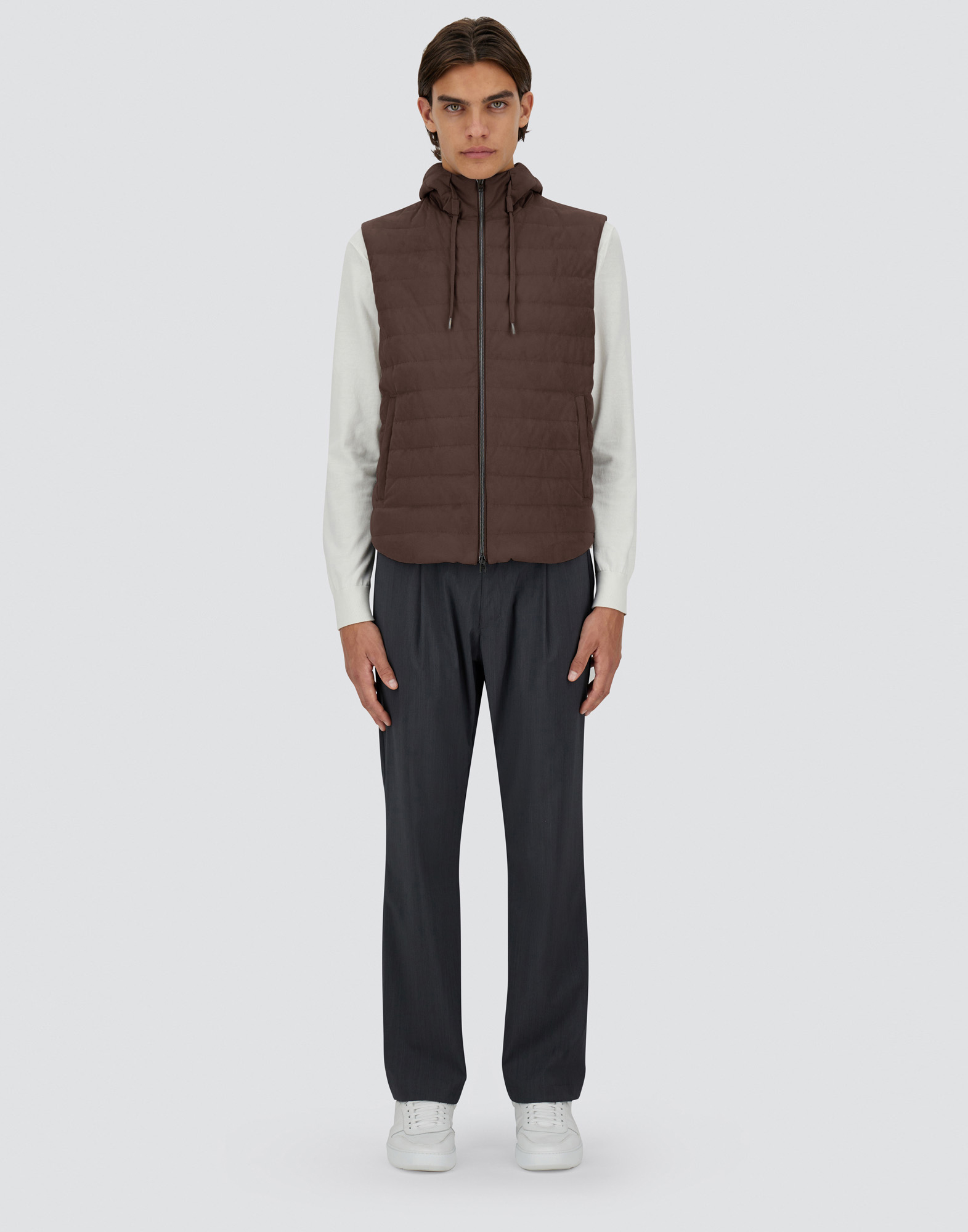 Shop Herno Suede Effect Vest In Dark Brown