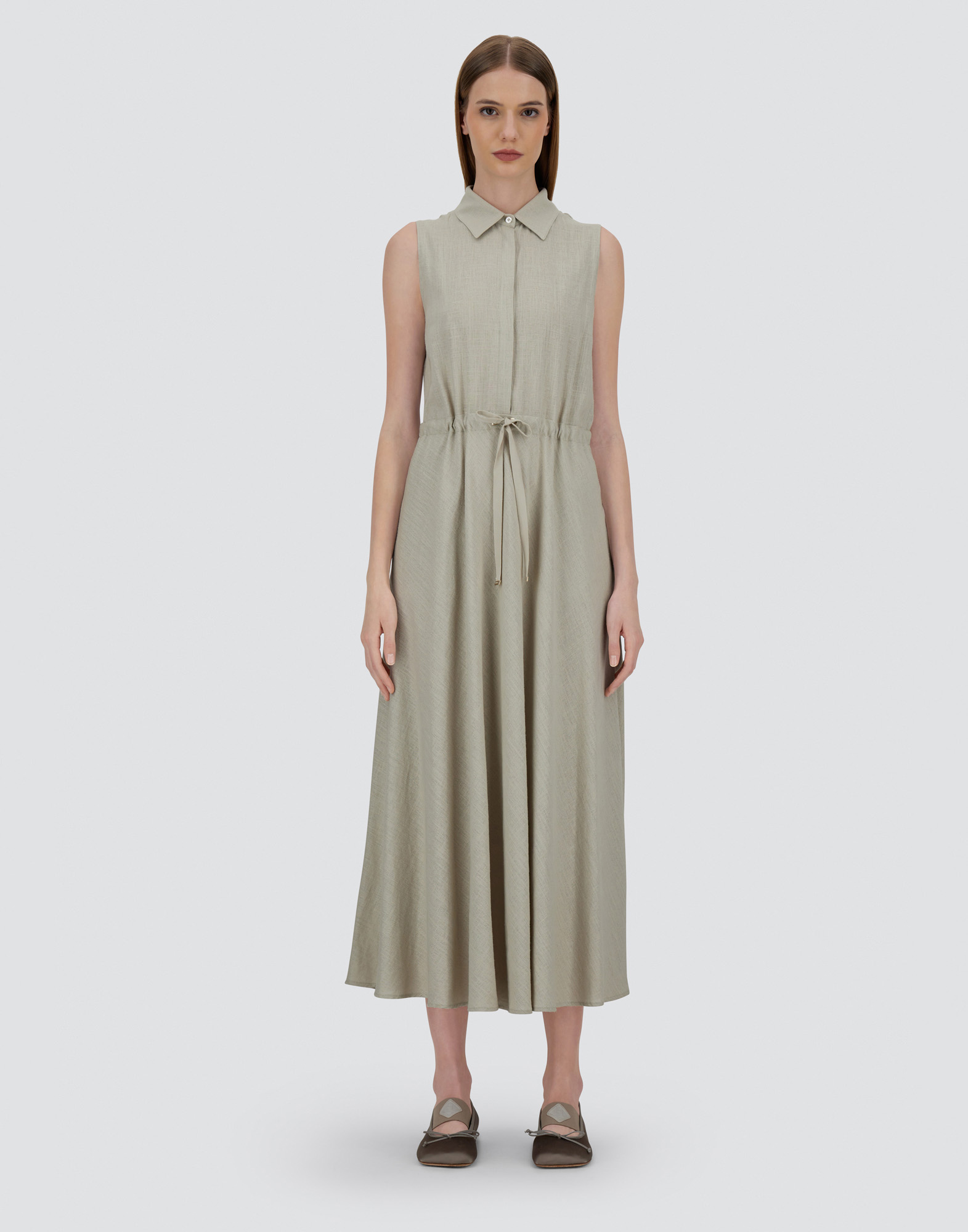 Herno Dress In Linen Blend In Chantilly