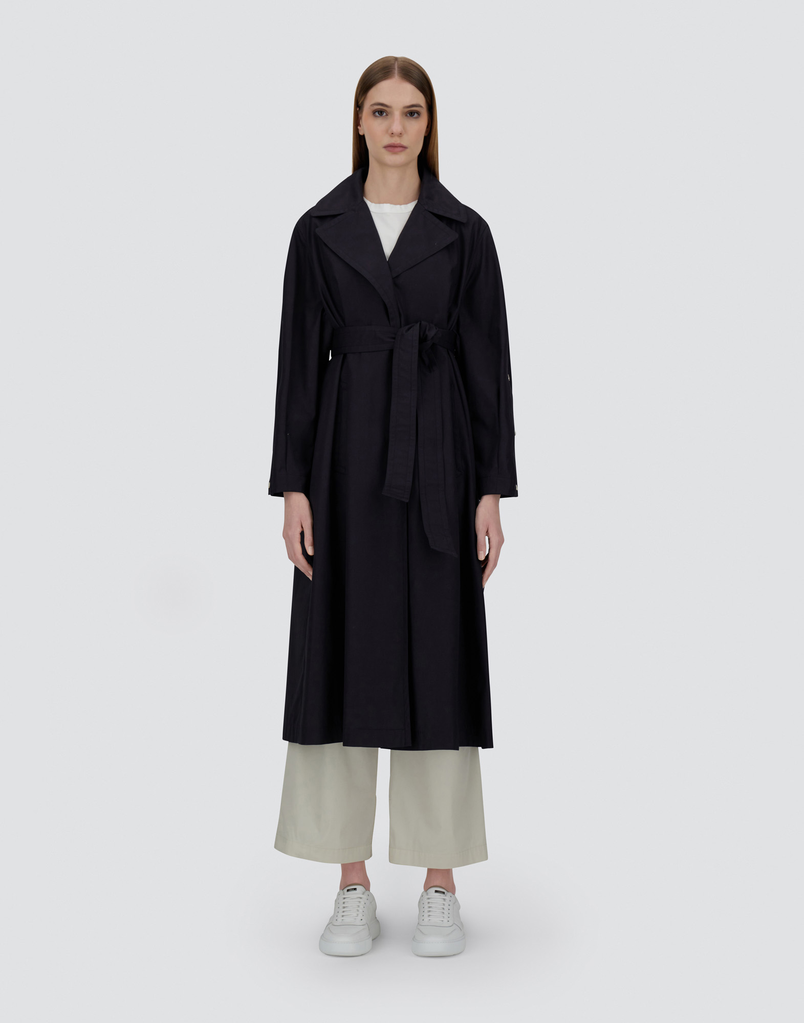 Herno Trench Coat In Delon And Monogram Lurex In Blu Navy
