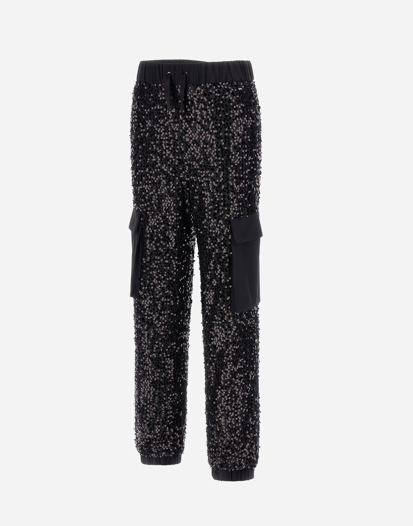 Herno Cargo Trousers In Sequin Mesh And Structured Nylon In Black