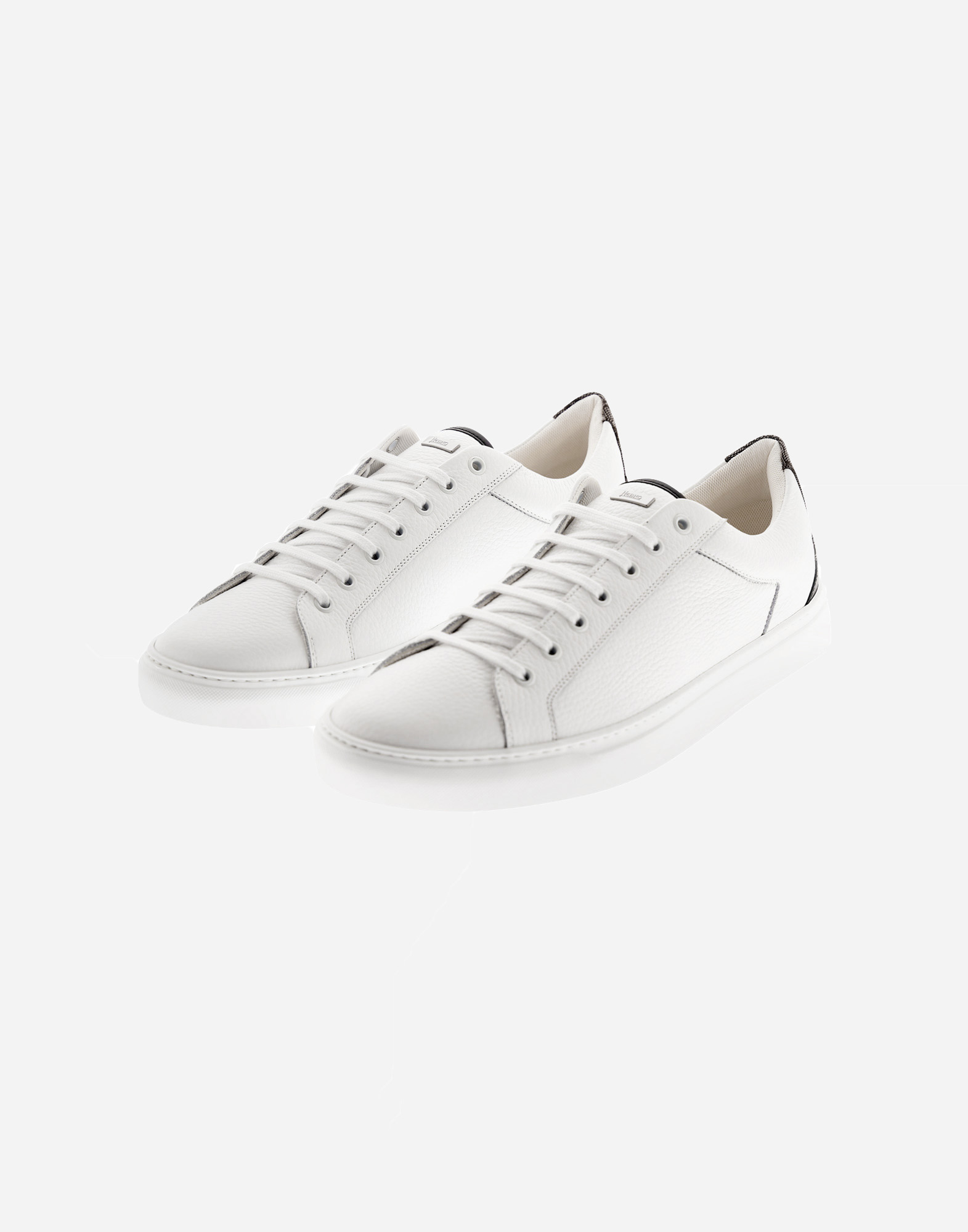 Herno Grained Leather And Monogram Trainers In White/blue