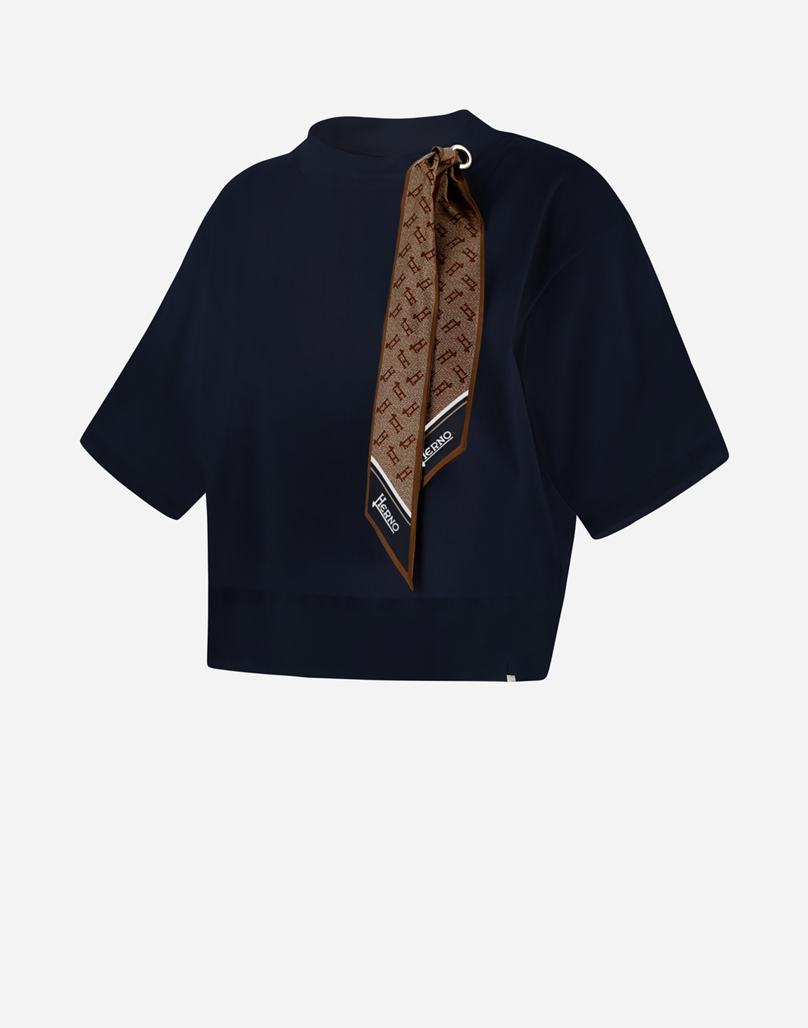 Herno Superfine Cotton Stretch T-shirt With Scarf In Navy Blue