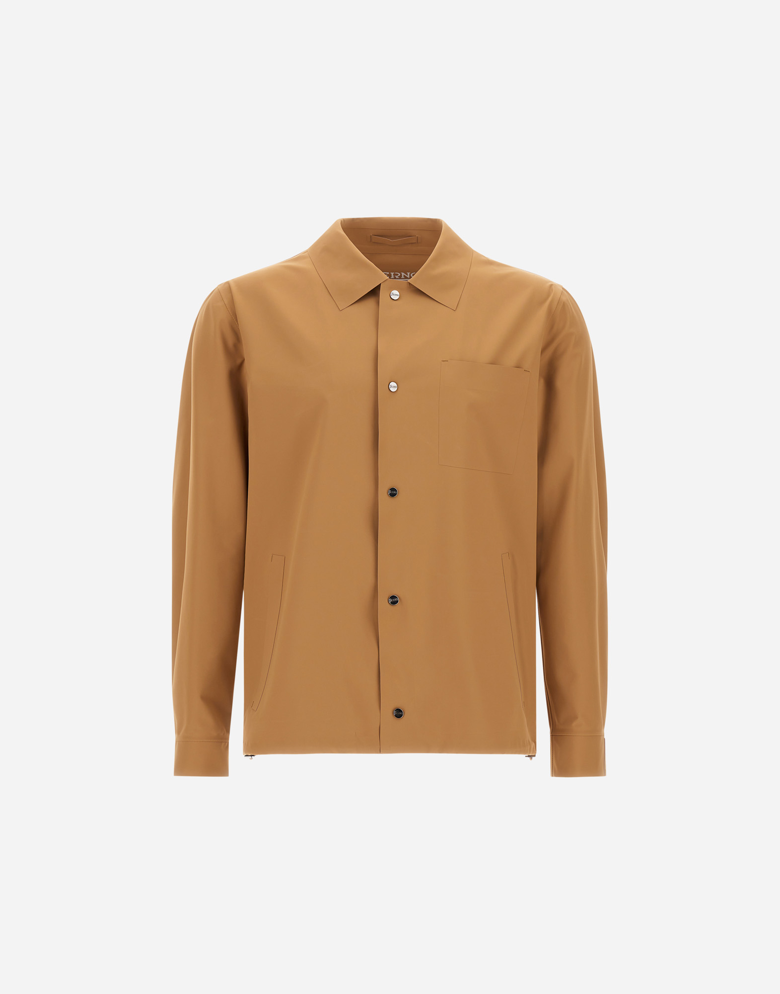 Herno Lightweight Double Bi-stretch Brown Jacket With Classic Collar In Camel