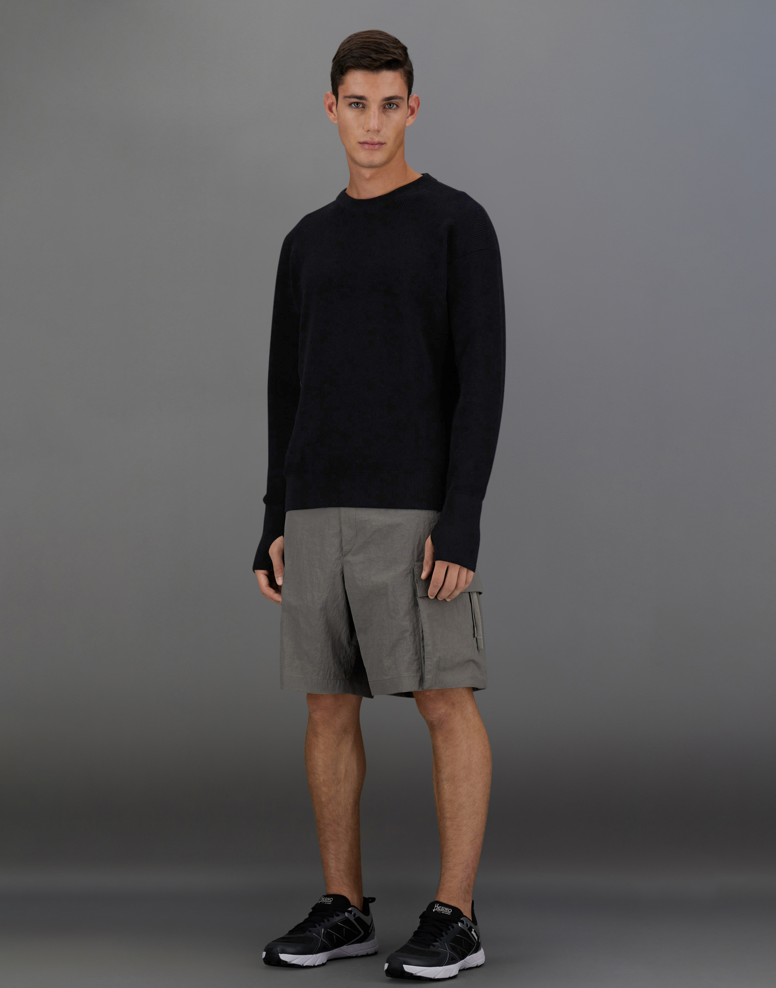 Herno Laminar Sweater In Cony Knit And Extralight Stretch In Black