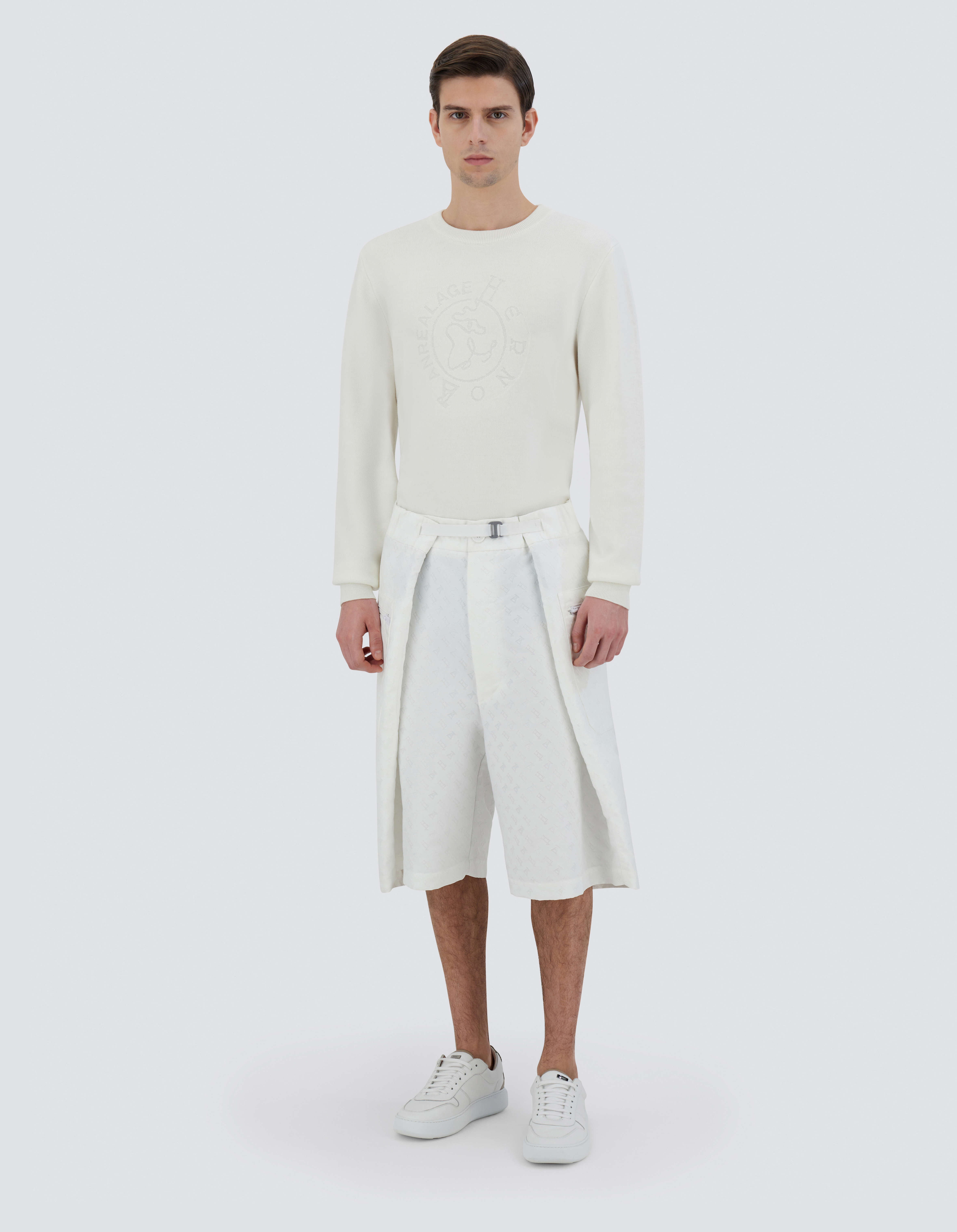 Shop Herno Globe Cropped Trousers In Photocromatic Monogram In White