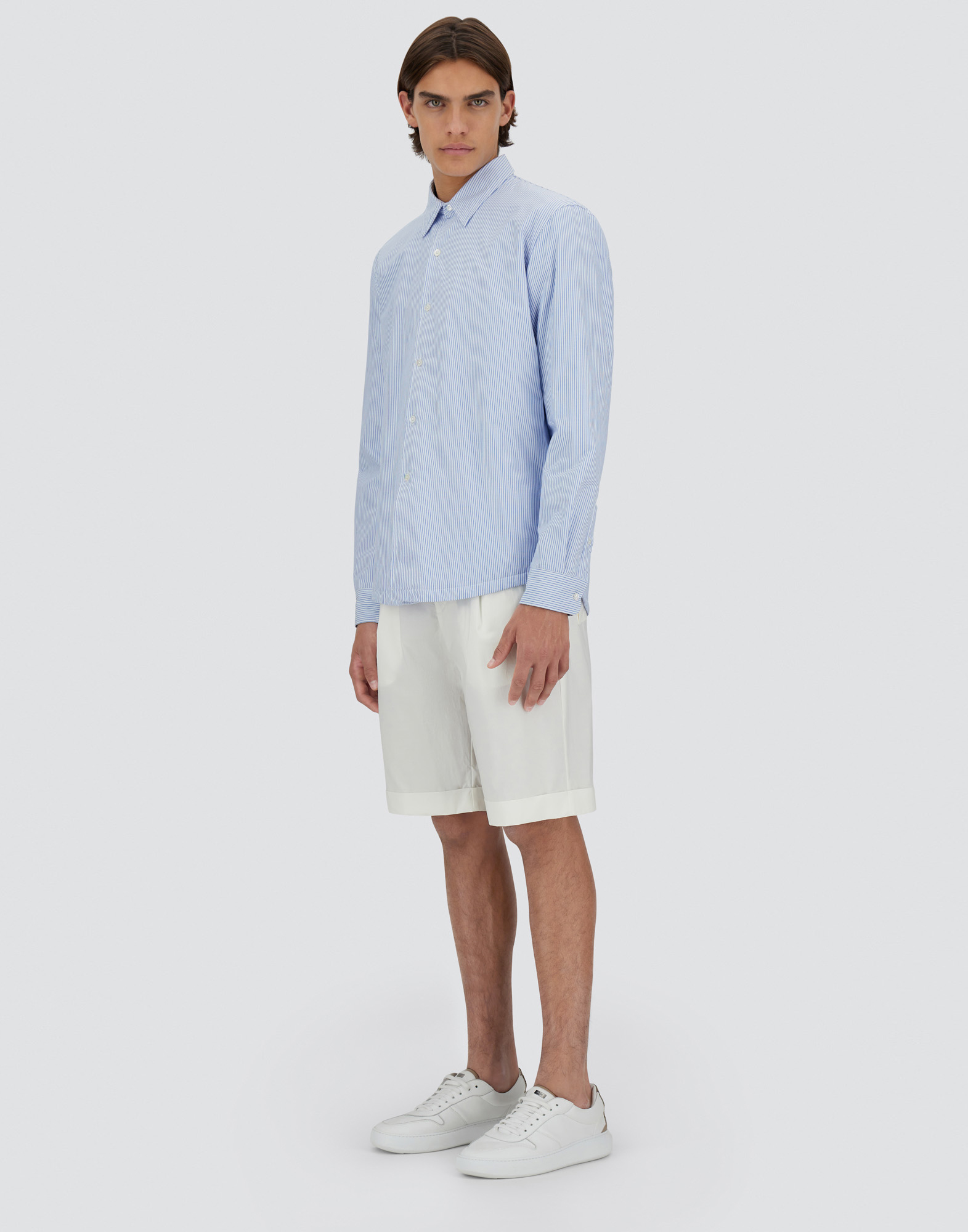 Herno Cotton Stripe Shacket In Light Blue