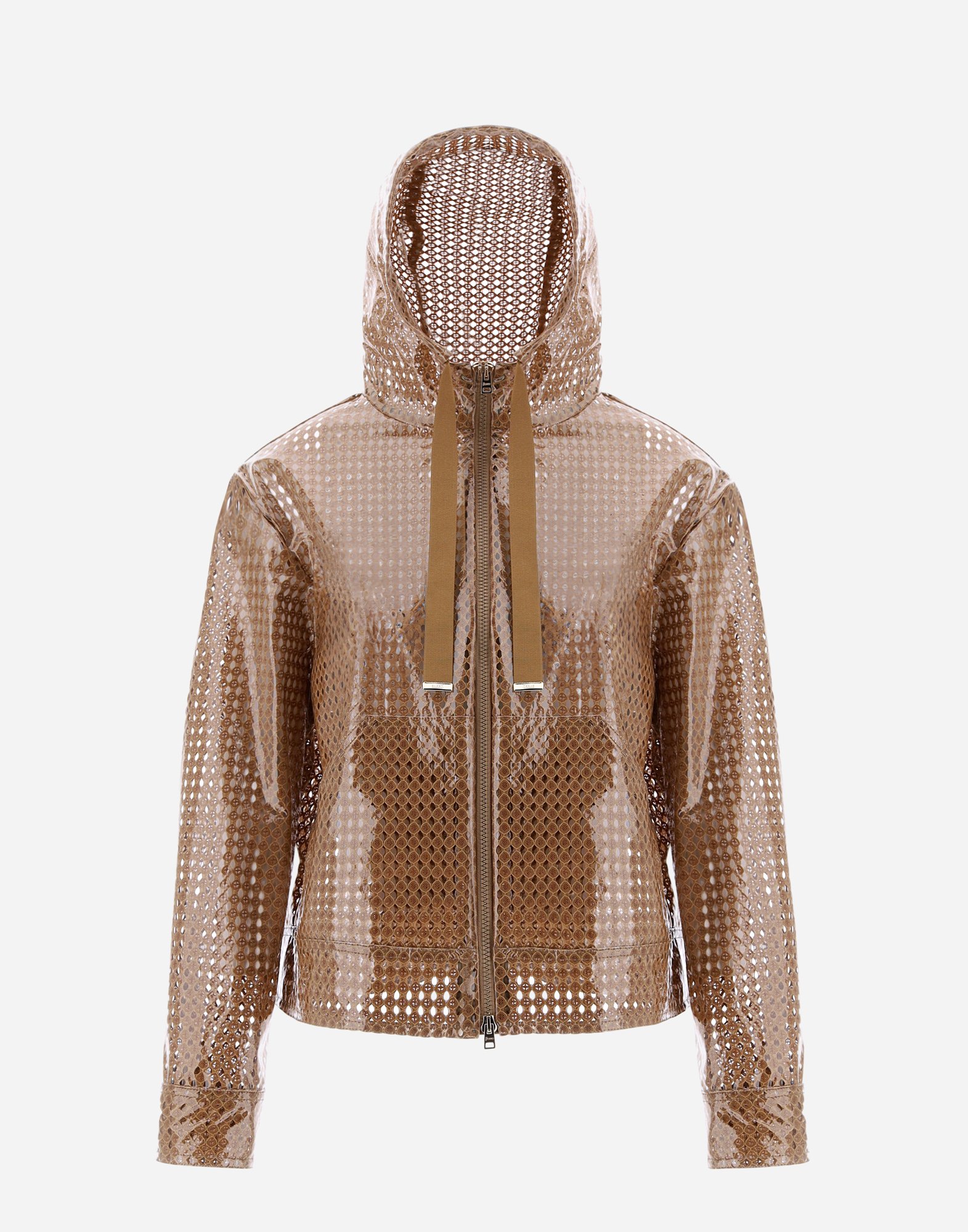 Herno Coated Pattern-lace Hooded Jacket In Sand