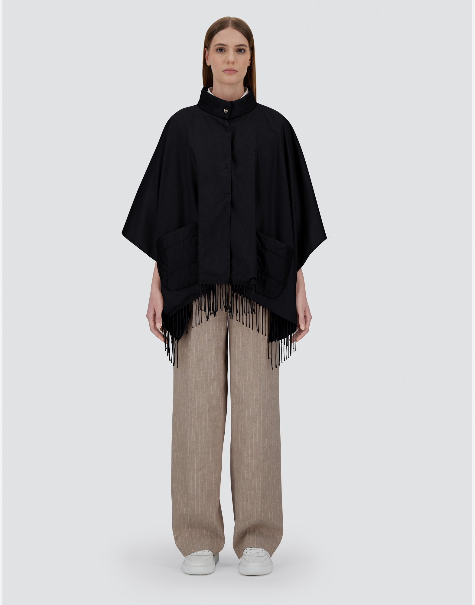 Herno Poncho In Summer Silk And Nylon Ultralight In Black