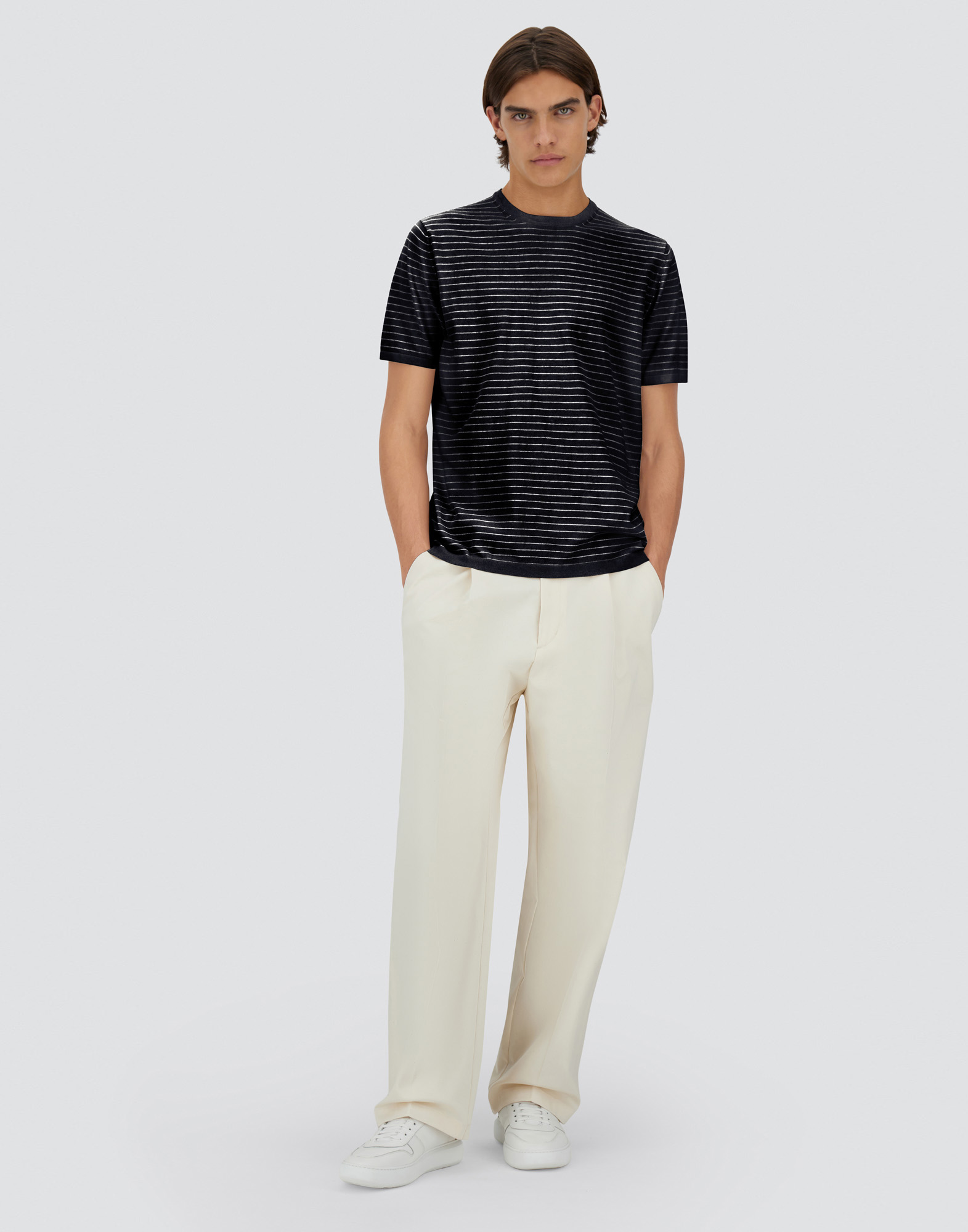 Herno Plain Cotton Knit T-shirt In Blu Navy