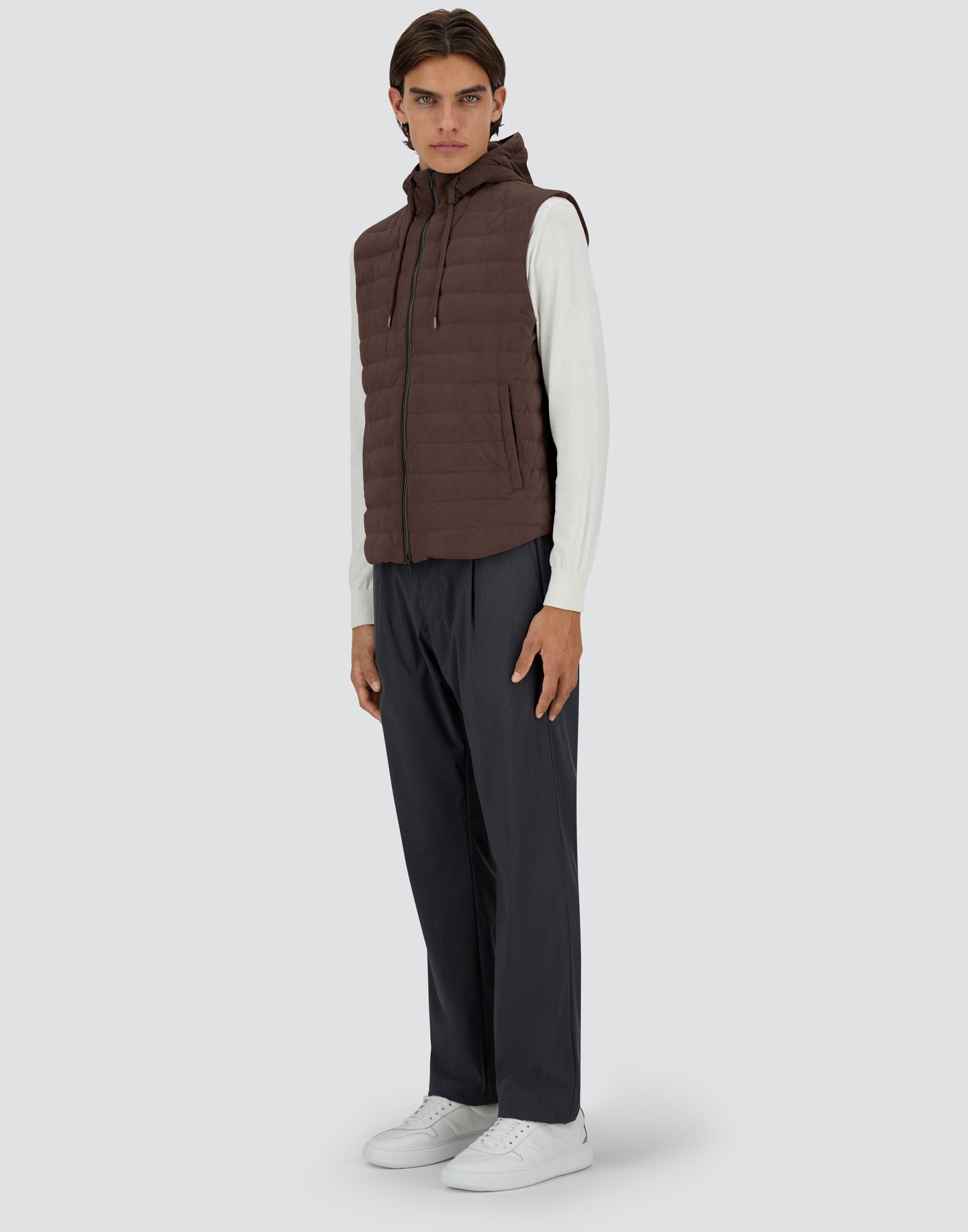 Shop Herno Suede Effect Vest In Dark Brown