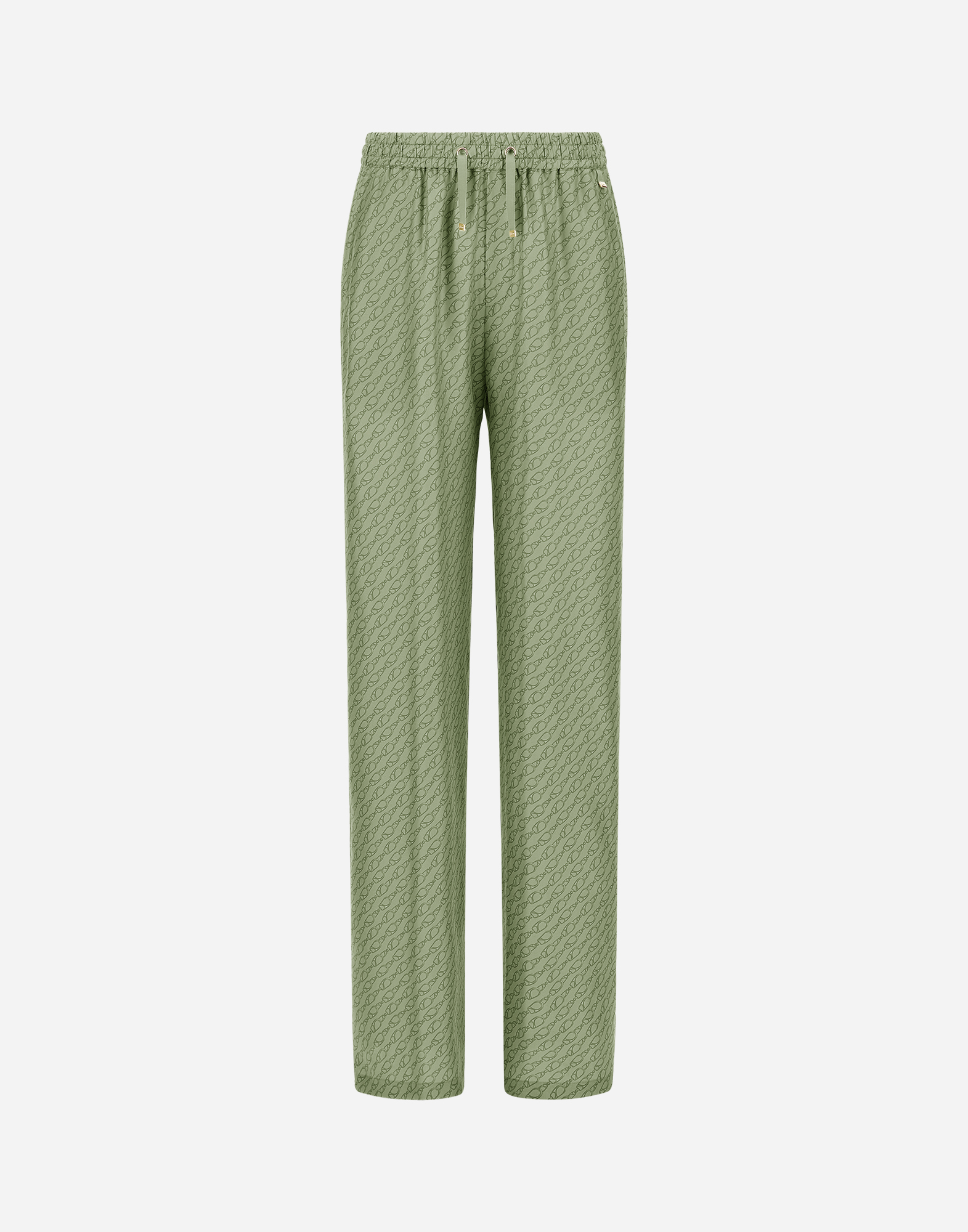 Herno Trousers In Iconic Print Silk In Light Green