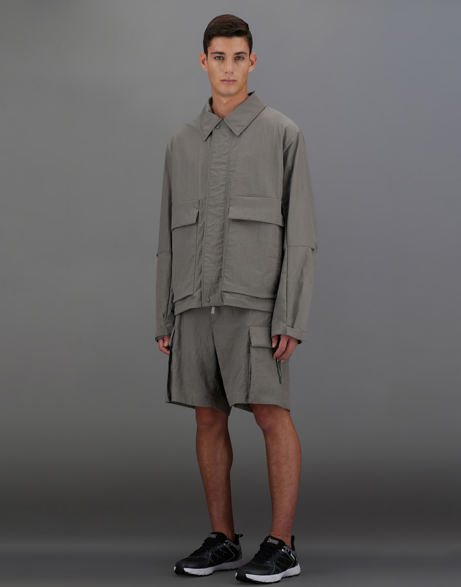 Herno Laminar Shacket In Tech-crinkle In Grey