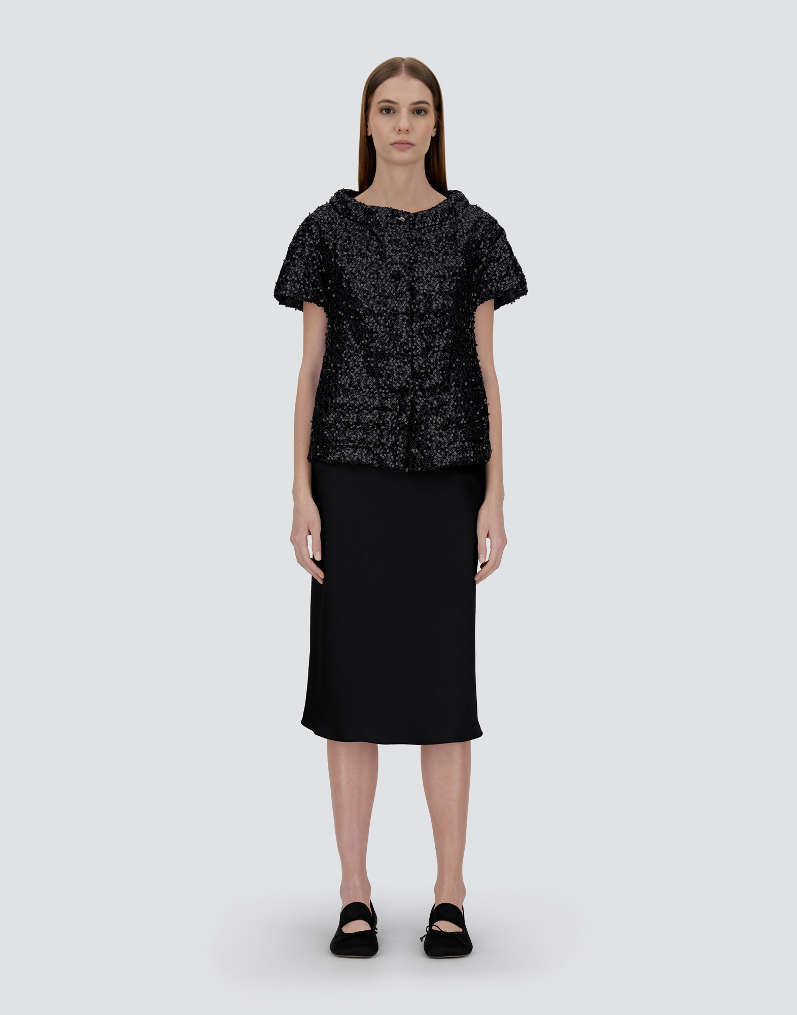 Herno Cape In Sequin Mesh In Black