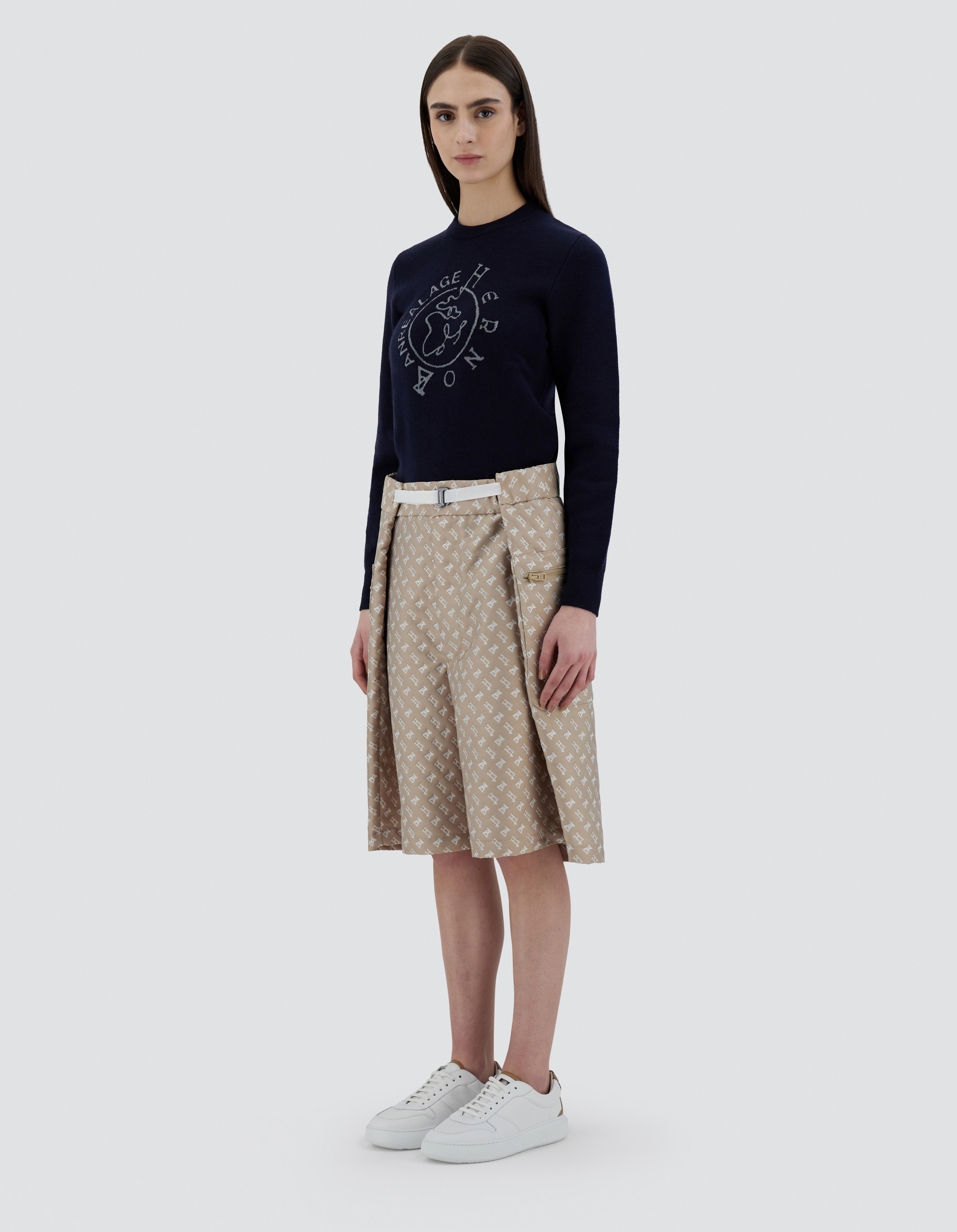 Herno Globe Cropped Trousers In Photocromatic Monogram In Light Beige