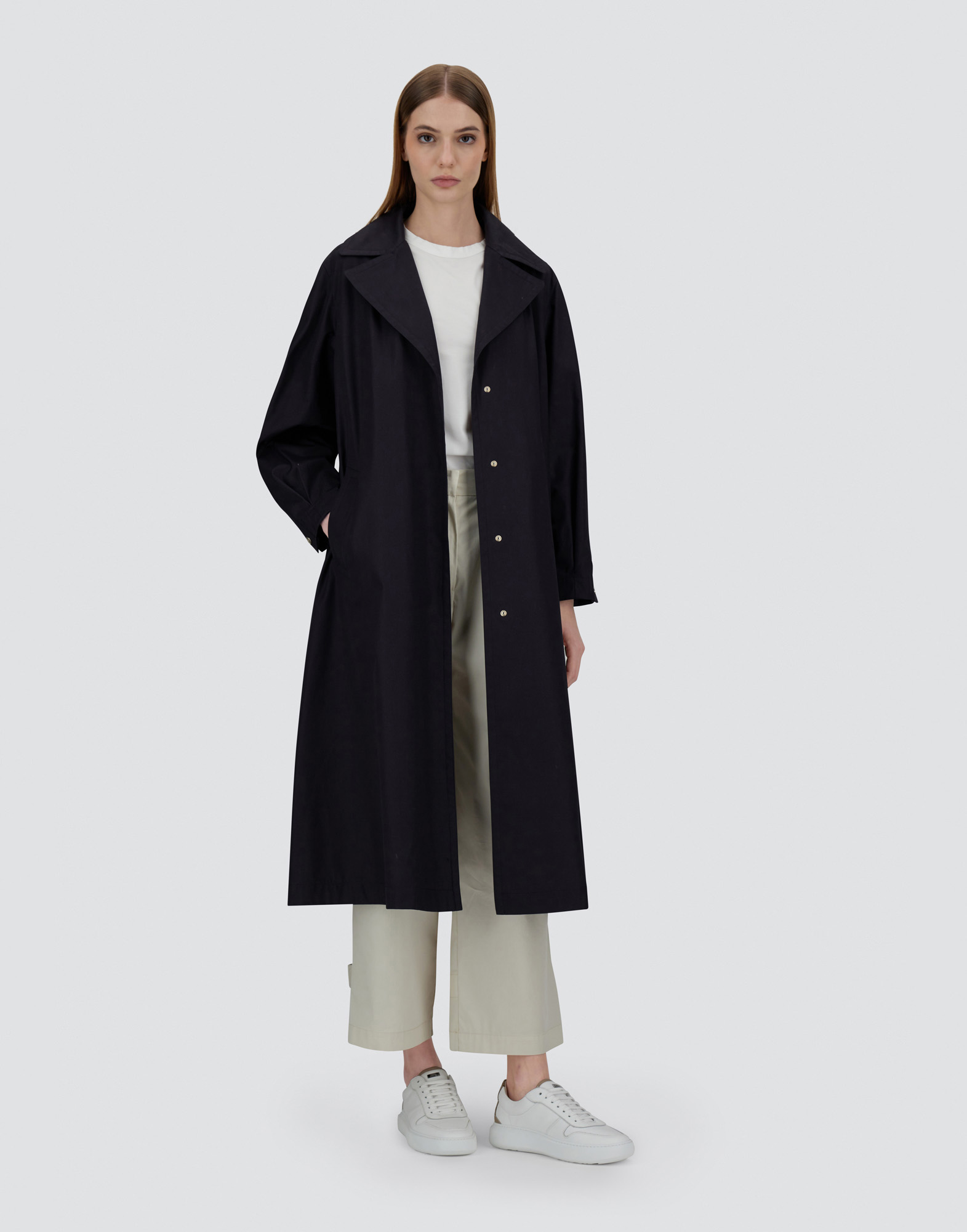 Herno Trench Coat In Delon And Monogram Lurex In Blu Navy