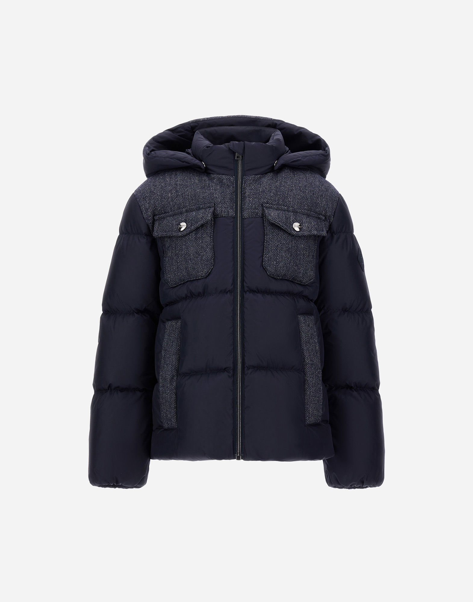Herno Jacket In Nylon Chamonix And Herringbone Wool Flannel In Blue