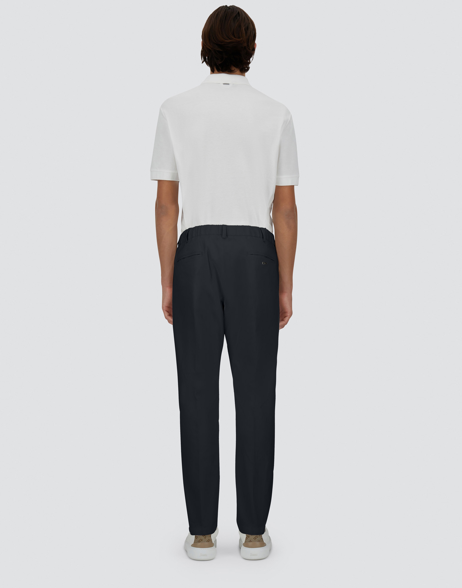 Herno Cotton Feel Trousers With Drawstring In Blu Navy