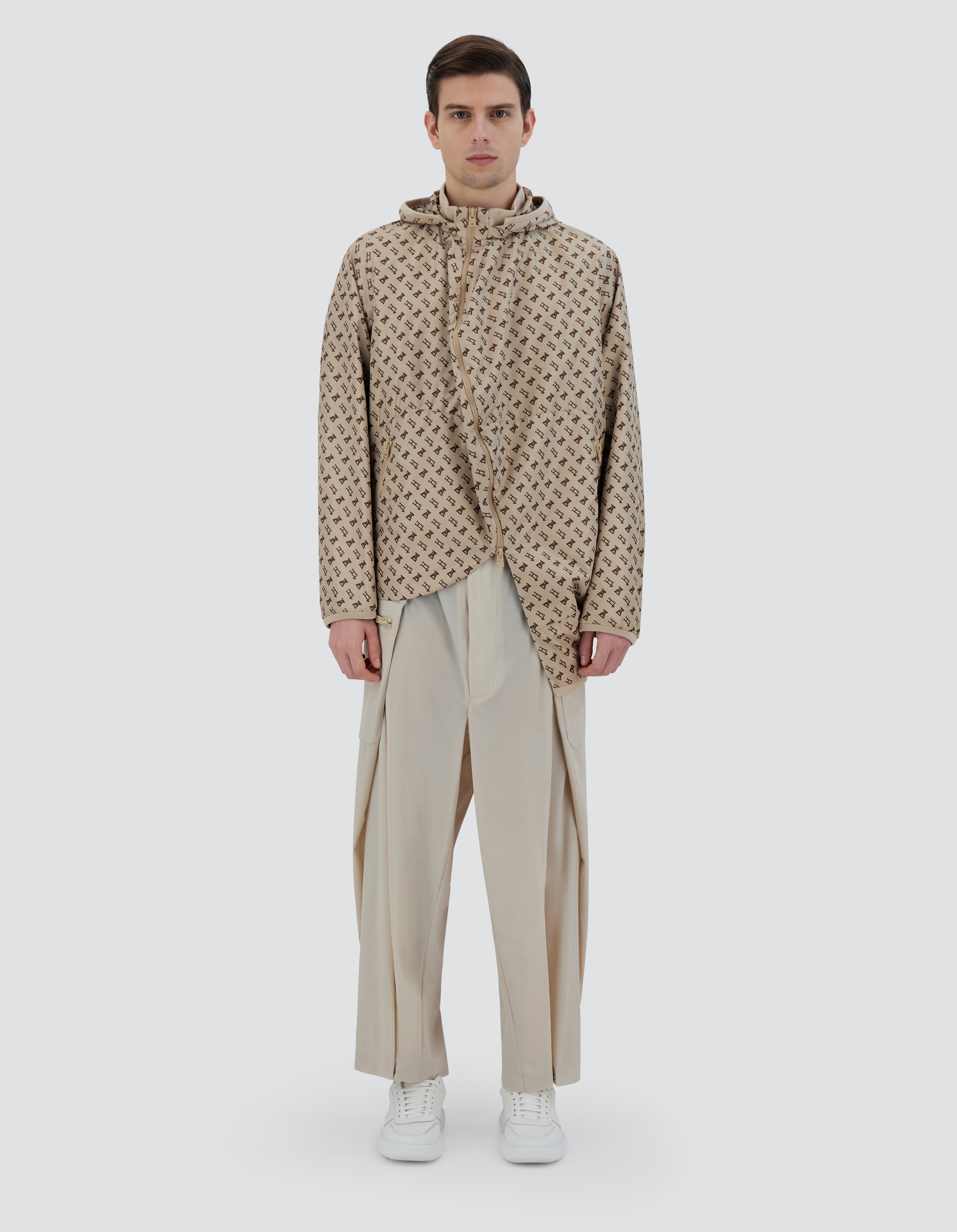 Herno Globe Parka In Eco Monogram In Light Beige