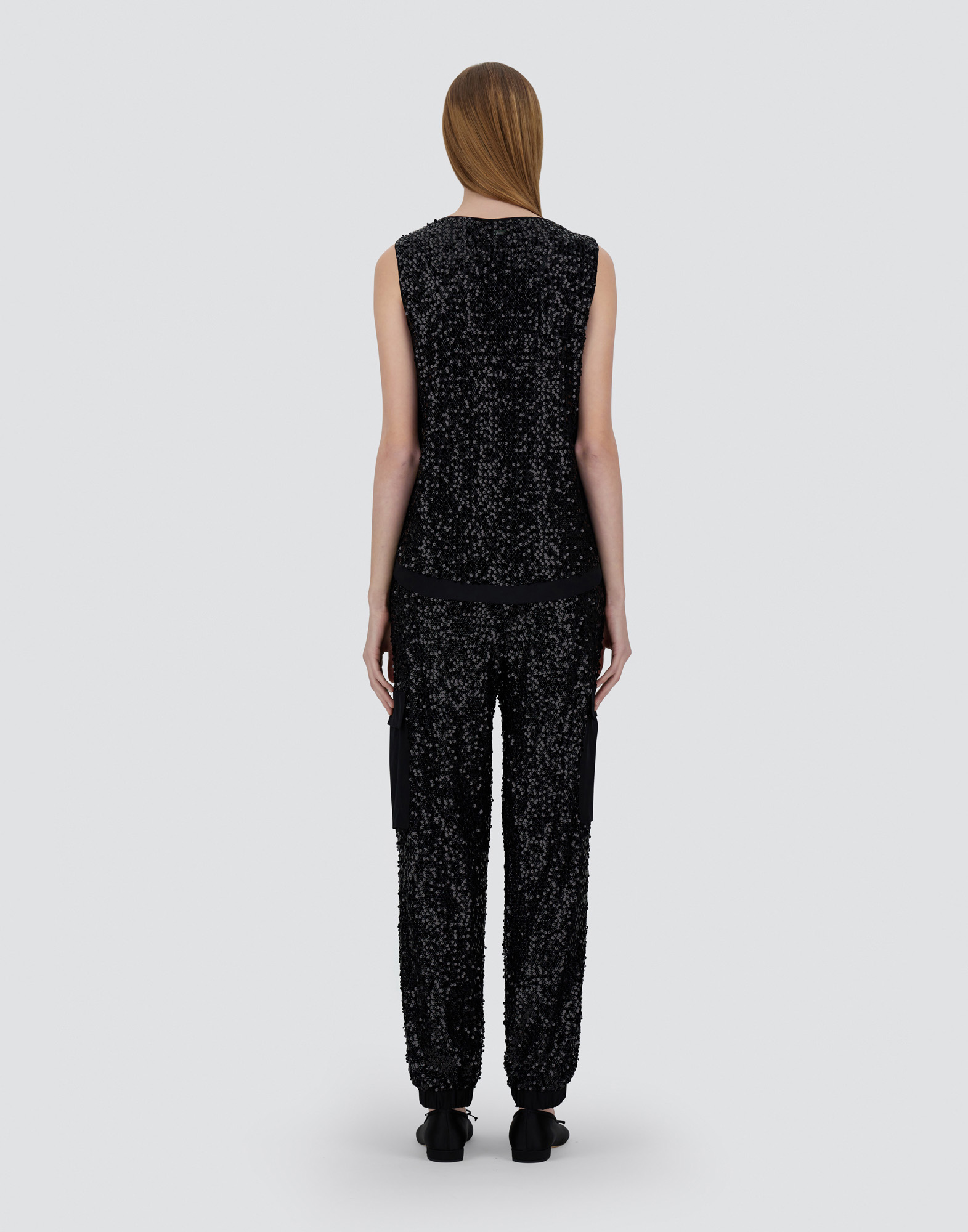 Herno Top In Sequin Mesh And Structured Nylon In Black