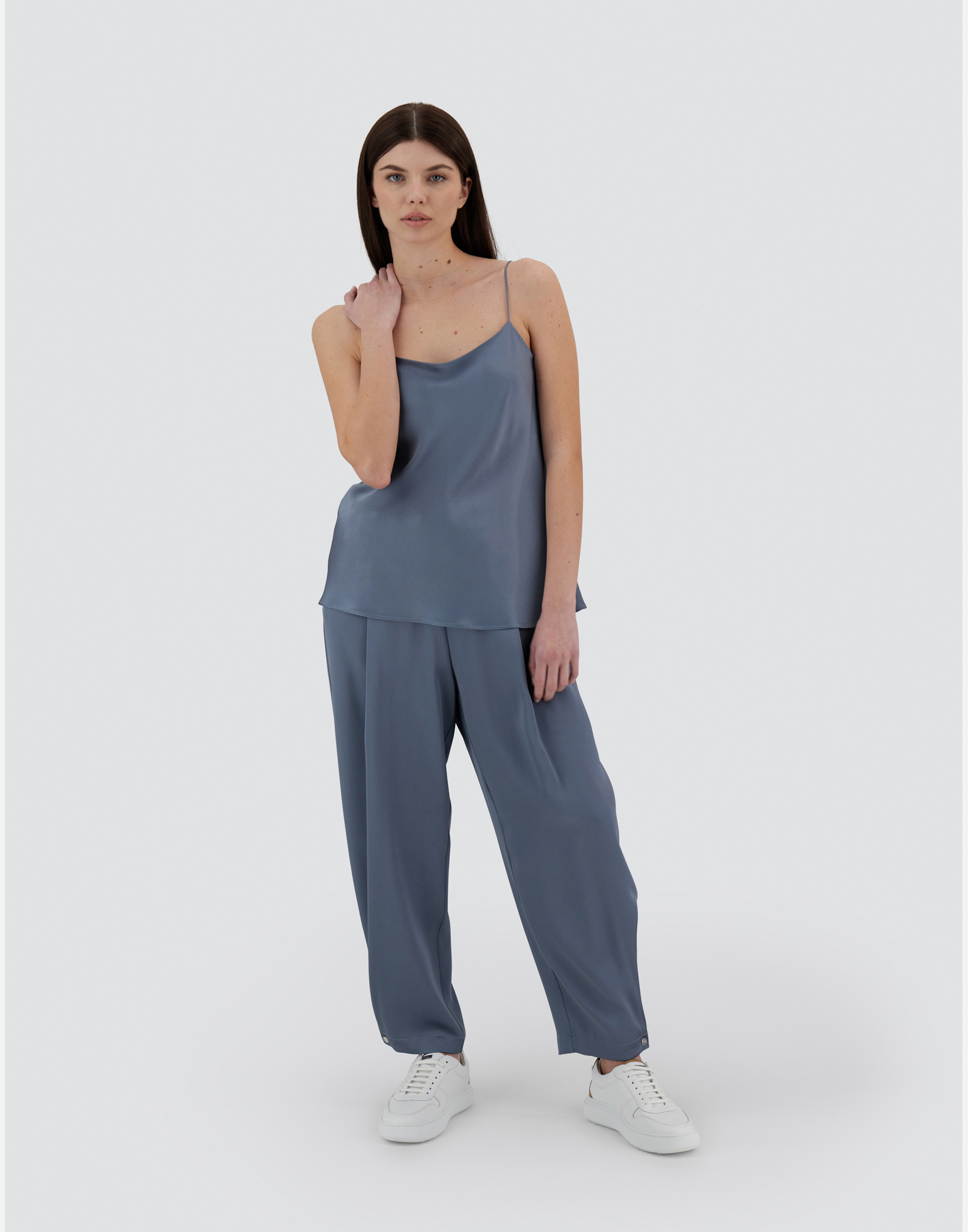 Herno Resort Top In Satin Effect In Denim