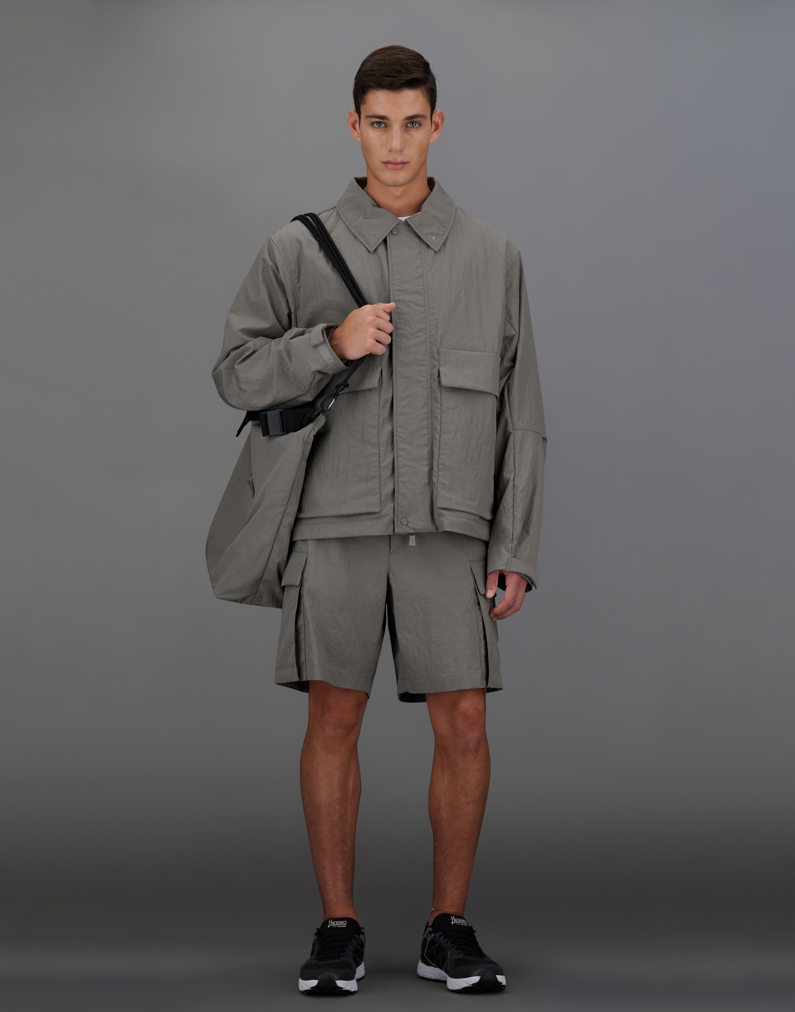 Herno Laminar Shacket In Tech-crinkle In Grey