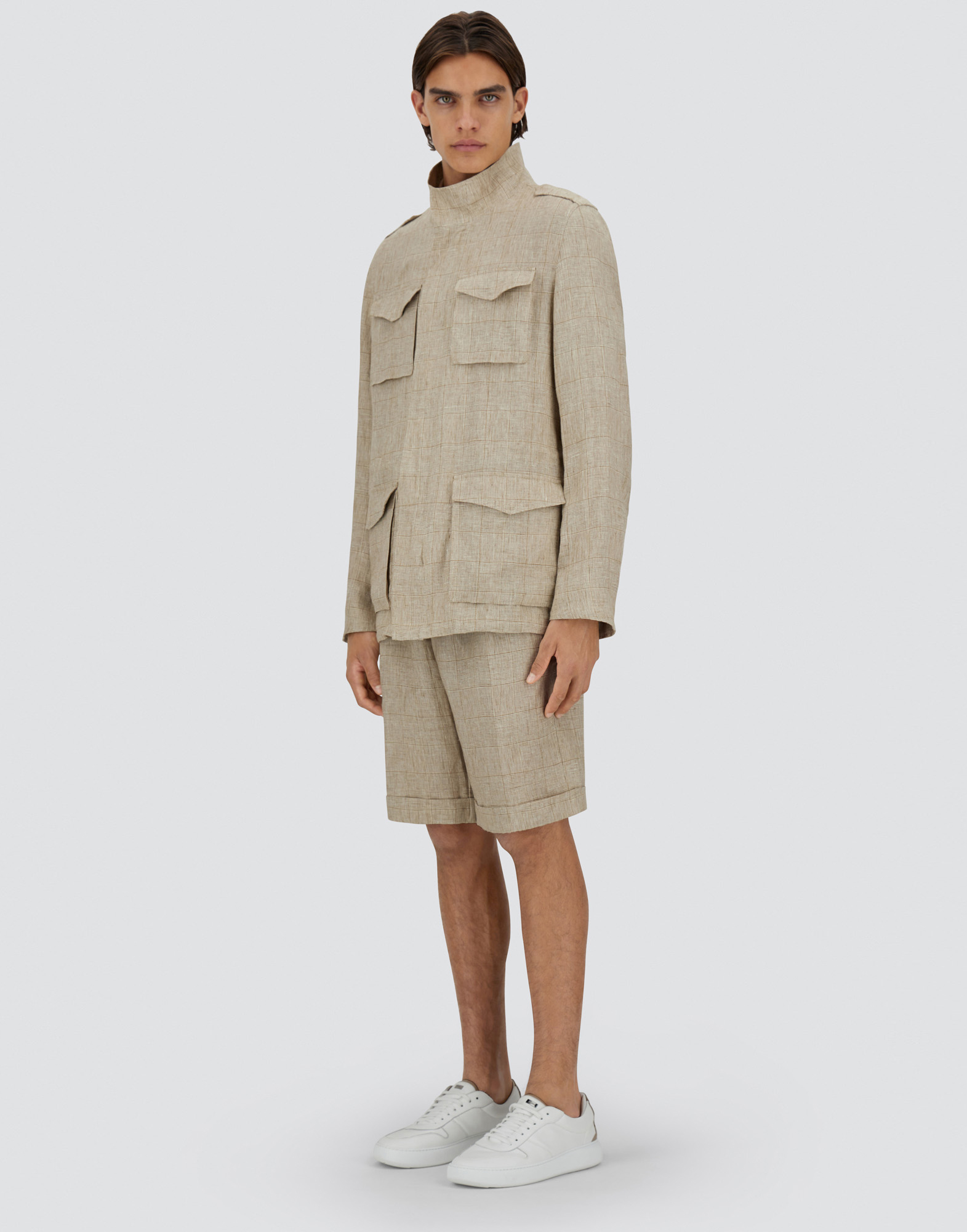 Herno Welsh Linen Field Jacket In Camel