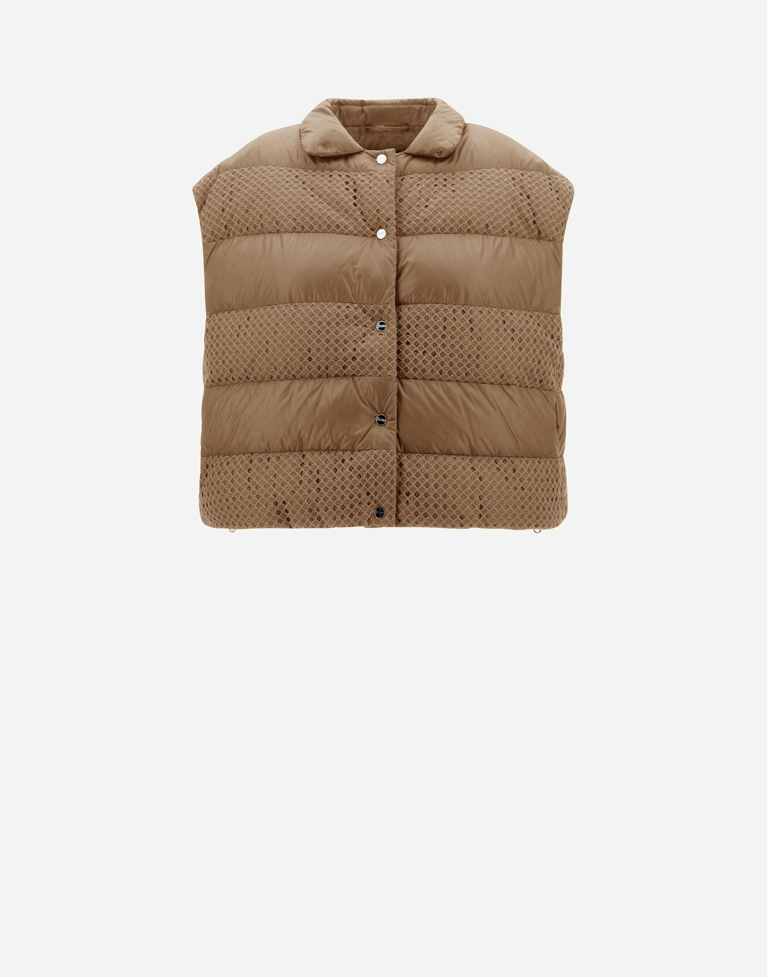Herno Sleeveless Nylon Ultralight And Spring Lace Jacket In Camel