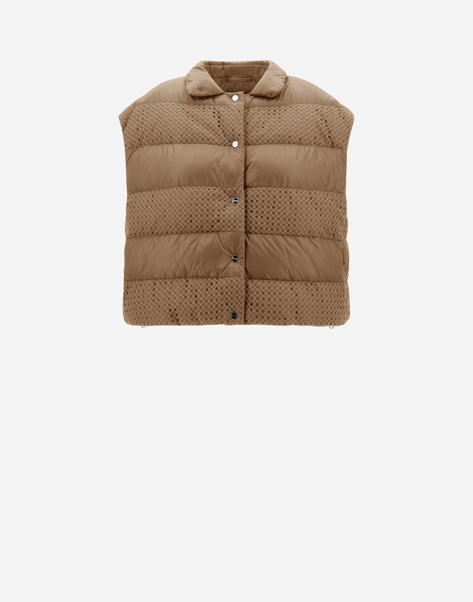 Herno Sleeveless Nylon Ultralight And Spring Lace Jacket In Camel