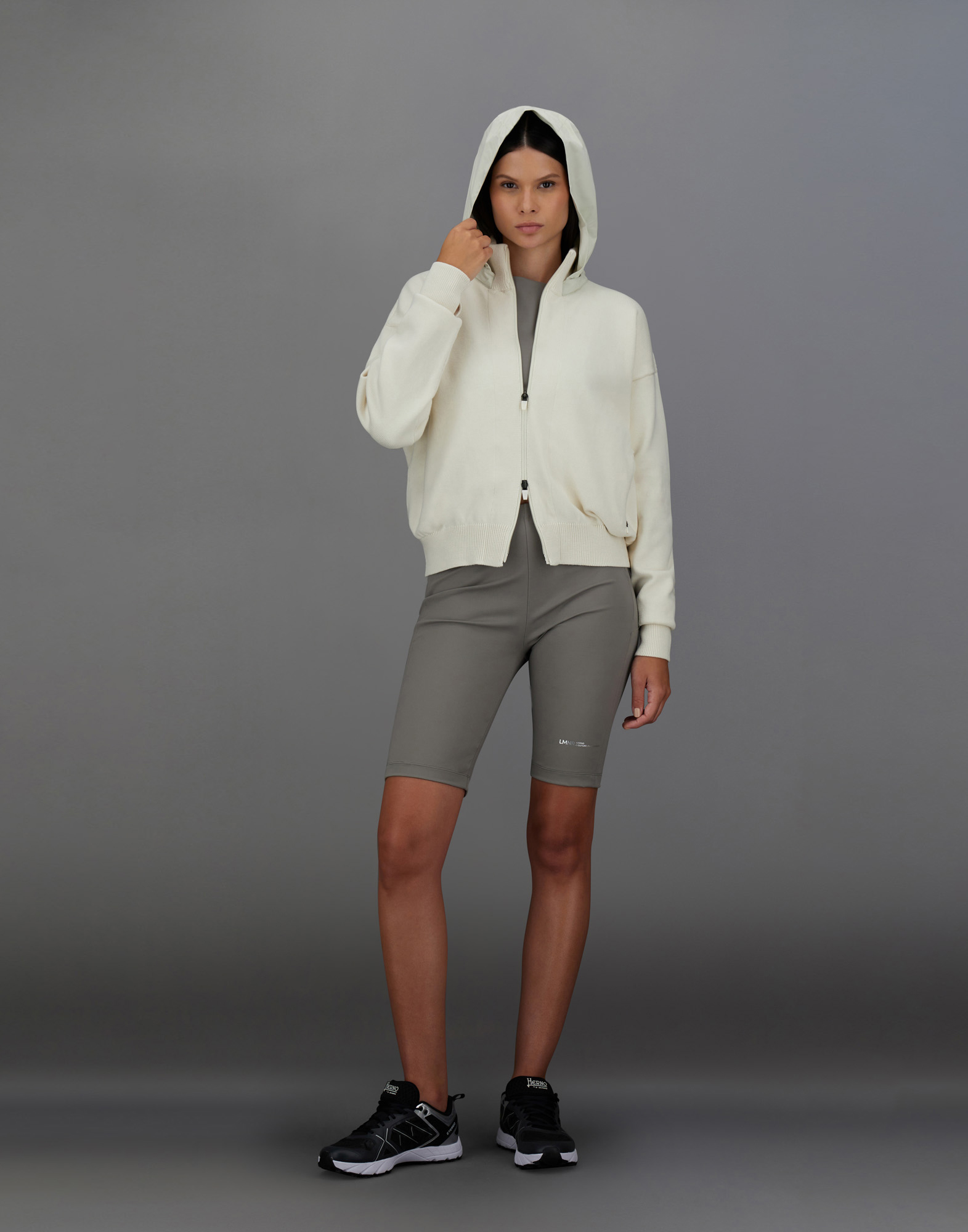 Herno Laminar Cardigan In Cony Knit And 2l Gore-tex In Cream